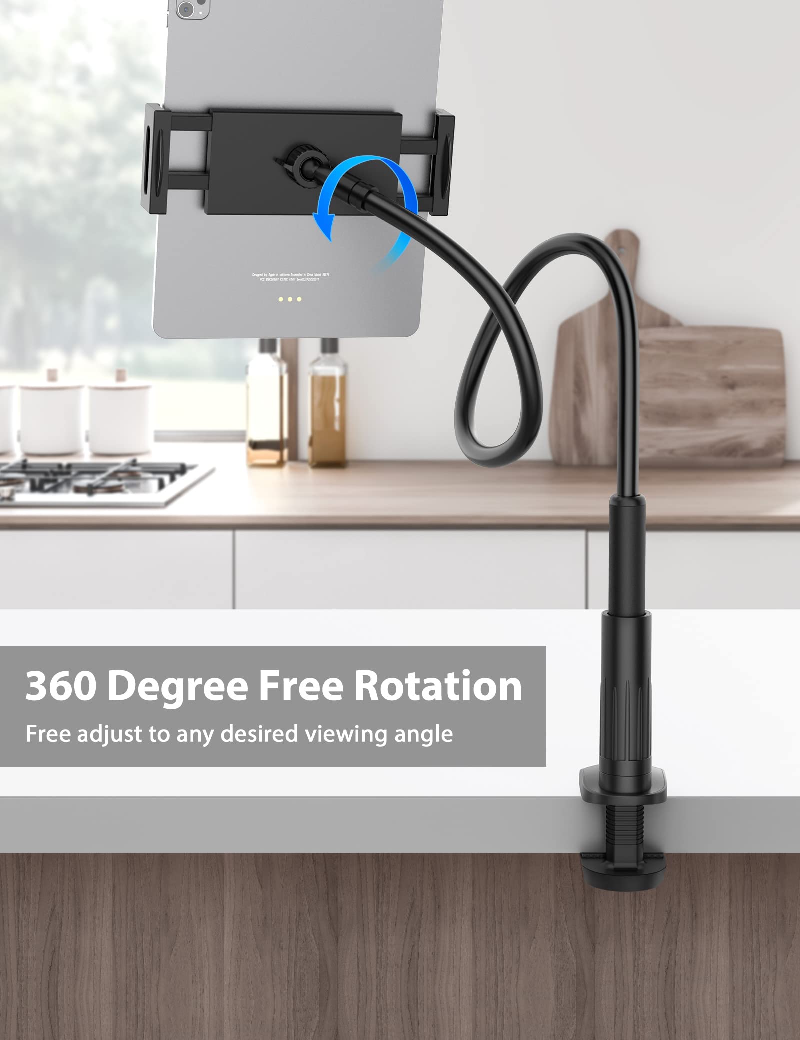 Tablet Stand Holder For Bed, Gooseneck Mount With Adjustable Flexible Arm Compatible With Ipad Air Pro Mini, Samsung Tab, Ninten