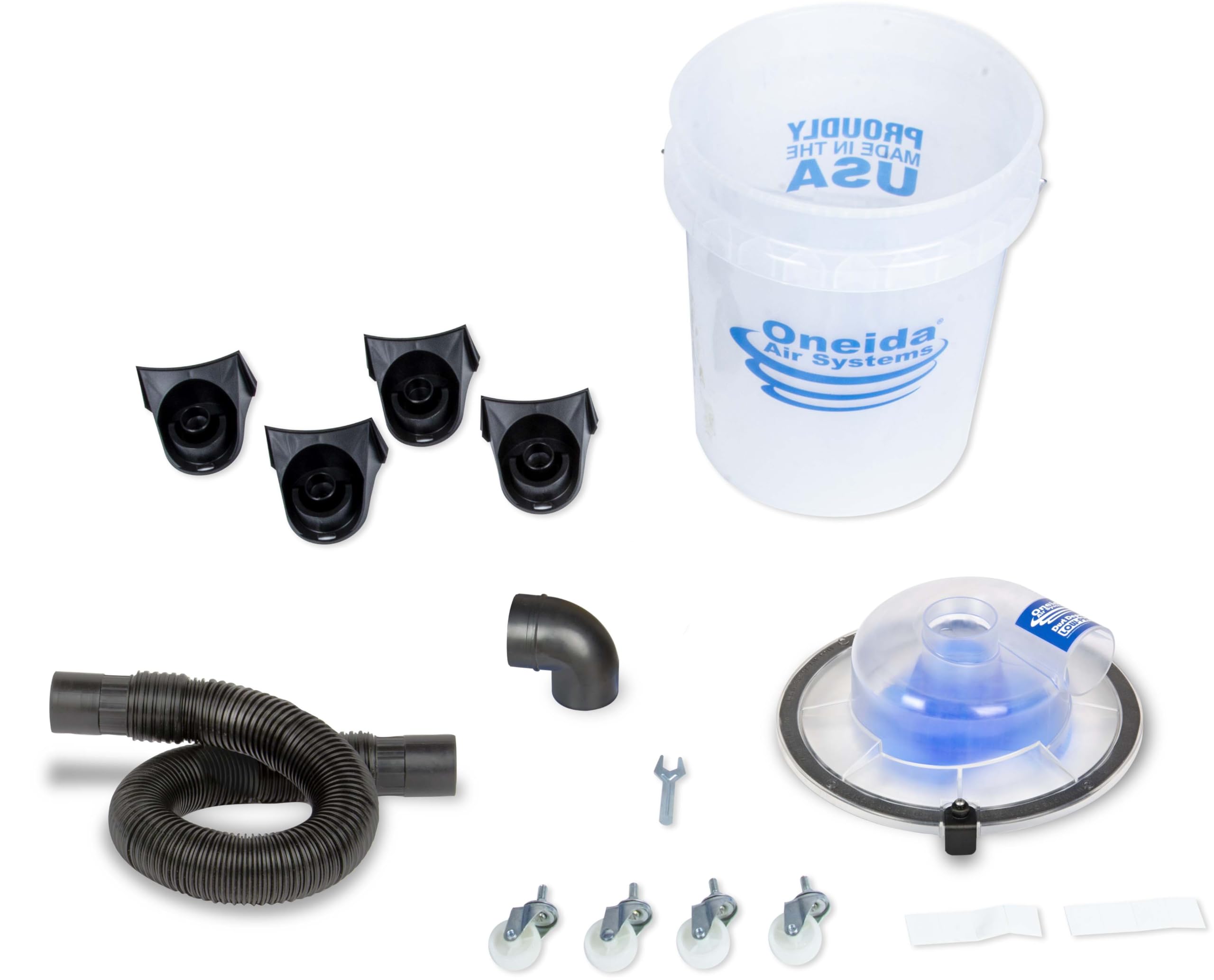 Oneida Dust Deputy Low Pro Deluxe Lid Dust Separator Kit With See Through 5 Gallon Clear Bucket & Casters For Wet/Dry Vacuums