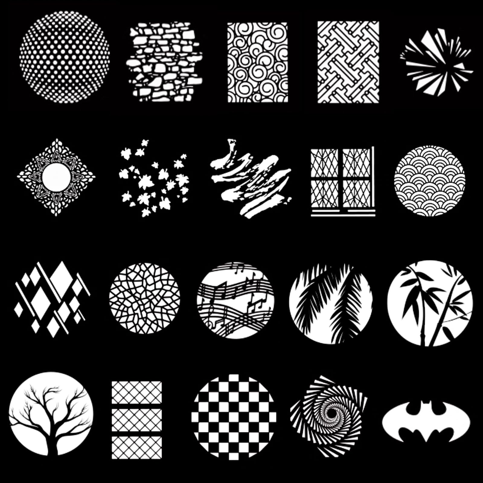 20Pcs Round Gobos Kit For Optical Snoot,66Mm/2.6In Metal Plate Patterns For Spotlight Attachment Compatible With Godox Bfp/Ot1/O