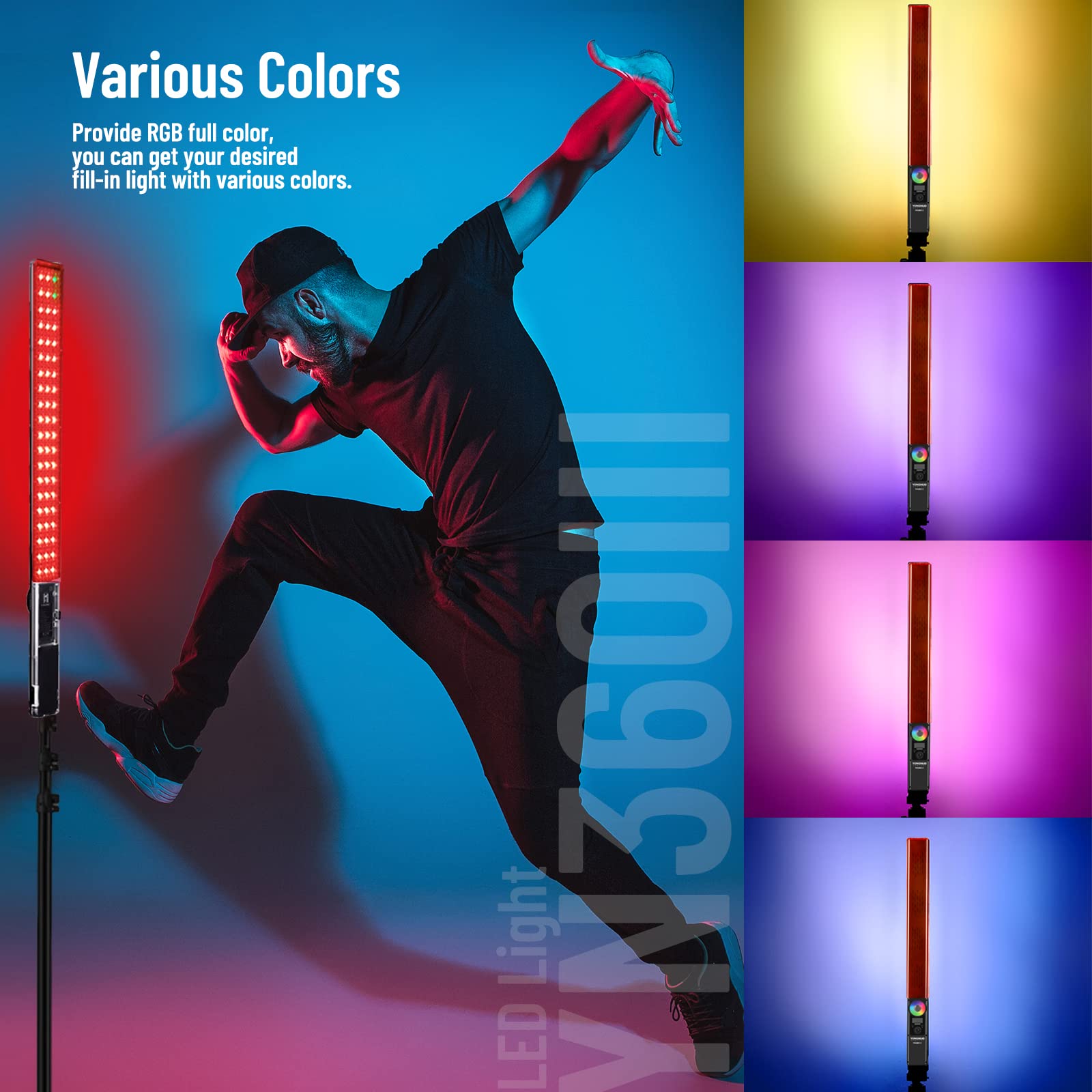 Yongnuo Yn360 Iii Yn360Iii Upgraded Led Video Light 5600K, Handheld Photography Ice Light, Rgb Full Color Touch Pad Adjustable,