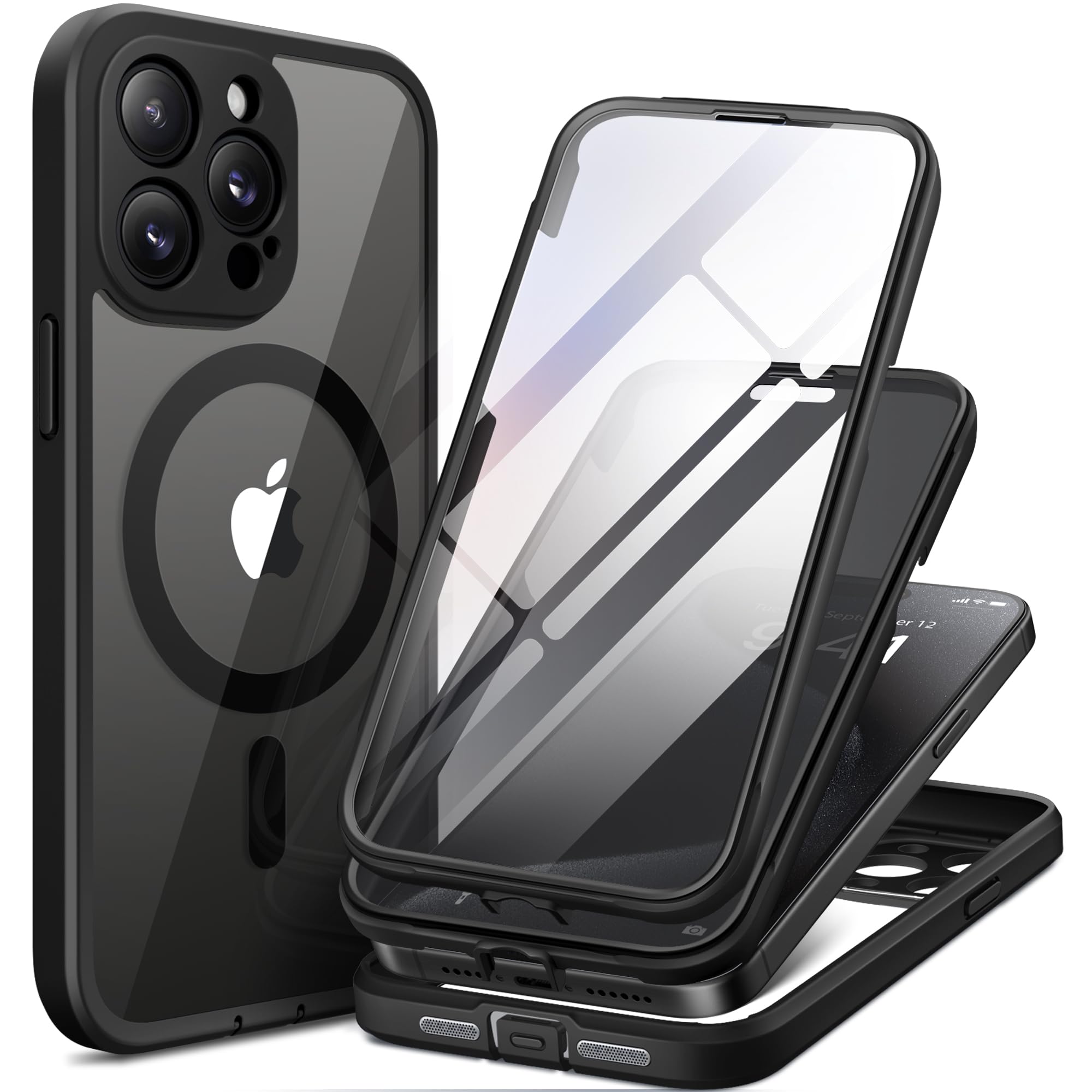 Tieszen Magnetic For Iphone 15 Pro Max Case, [Dustproof Design] Compatible With Magsafe, Built In 9H Tempered Glass Screen Prote