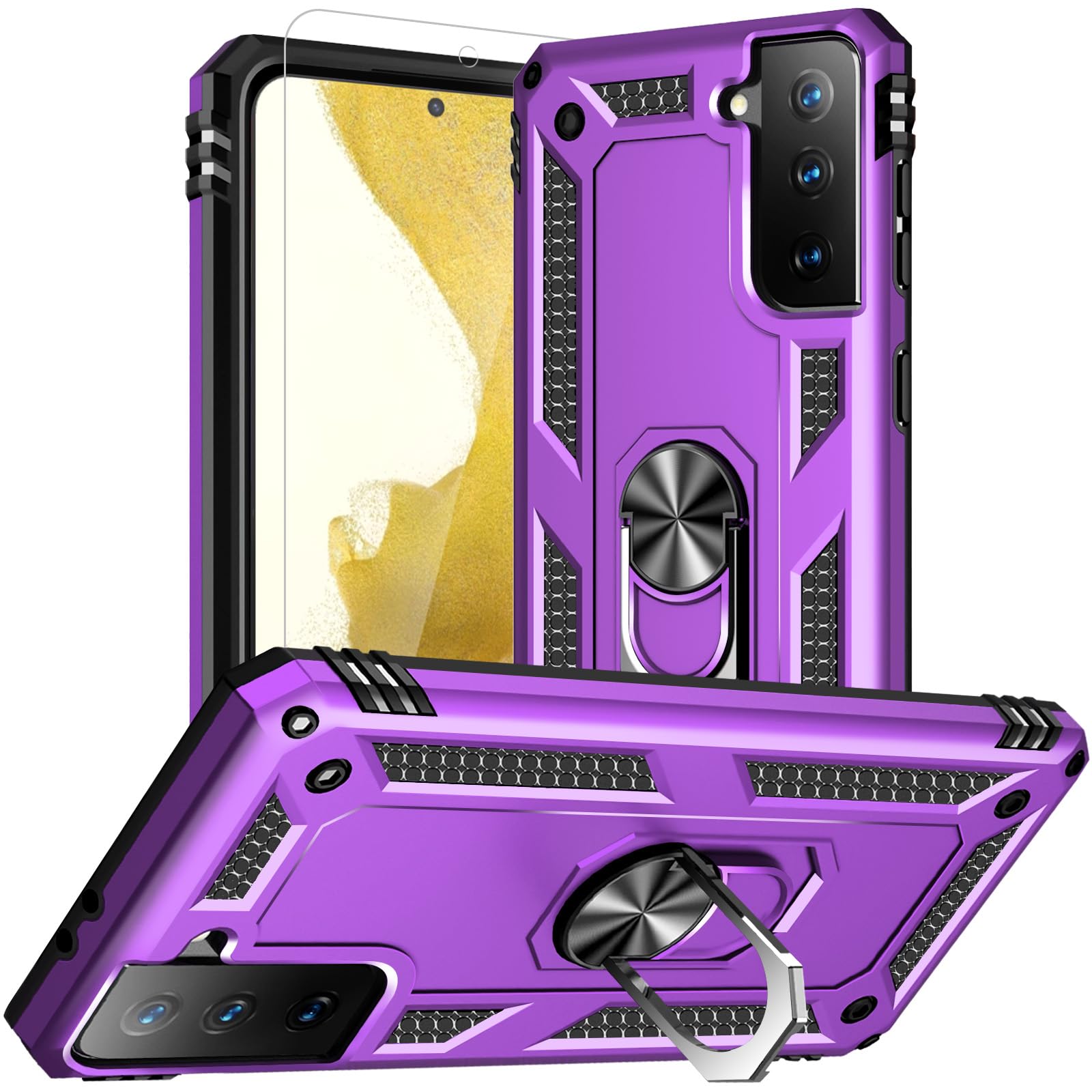 for Samsung Galaxy S22 Plus Case with HD Screen Protector :[Military Grade Drop Tested ] Rotated Ring Holder Kickstand Shockproo