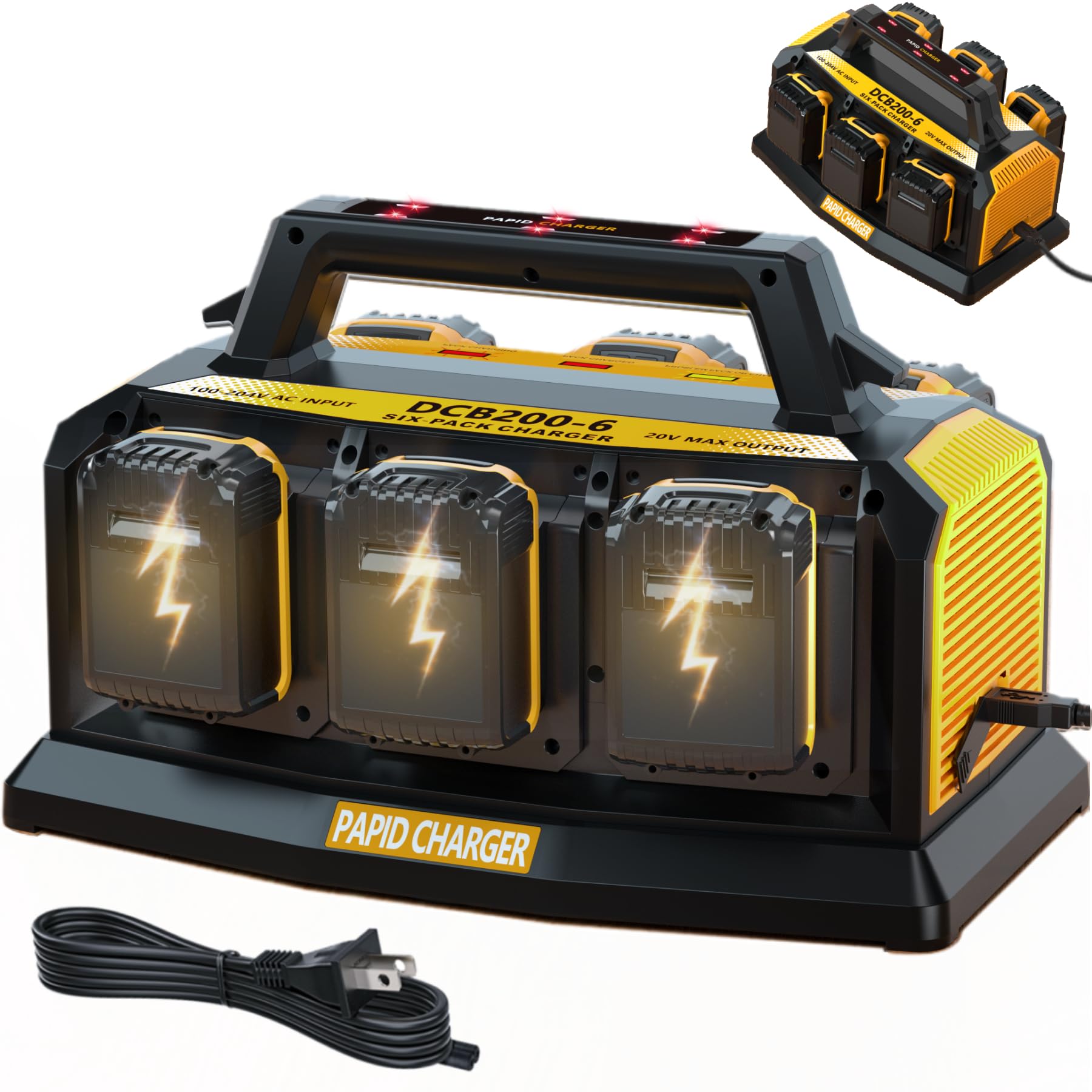 Fast Charger for Dewalt 20V Battery: 6-Port Multi Simultaneous Rapid Charger Station Compatible with Dewalt 60V Batteries, Repla