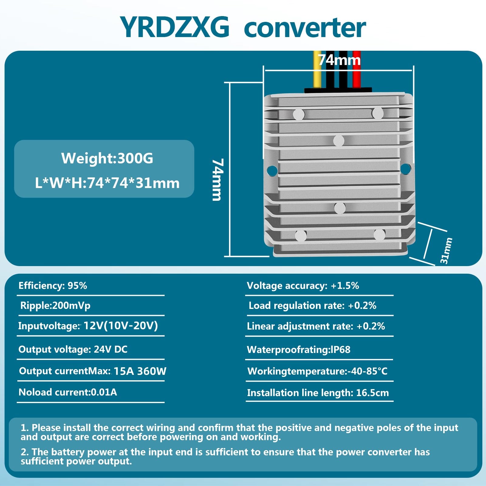 Yrdzxg 15A 360W Power Dc Converter 12V Boost To 24V Car Power Converter Waterproof Module Voltage Regulator 12V To 24V Dc Step U