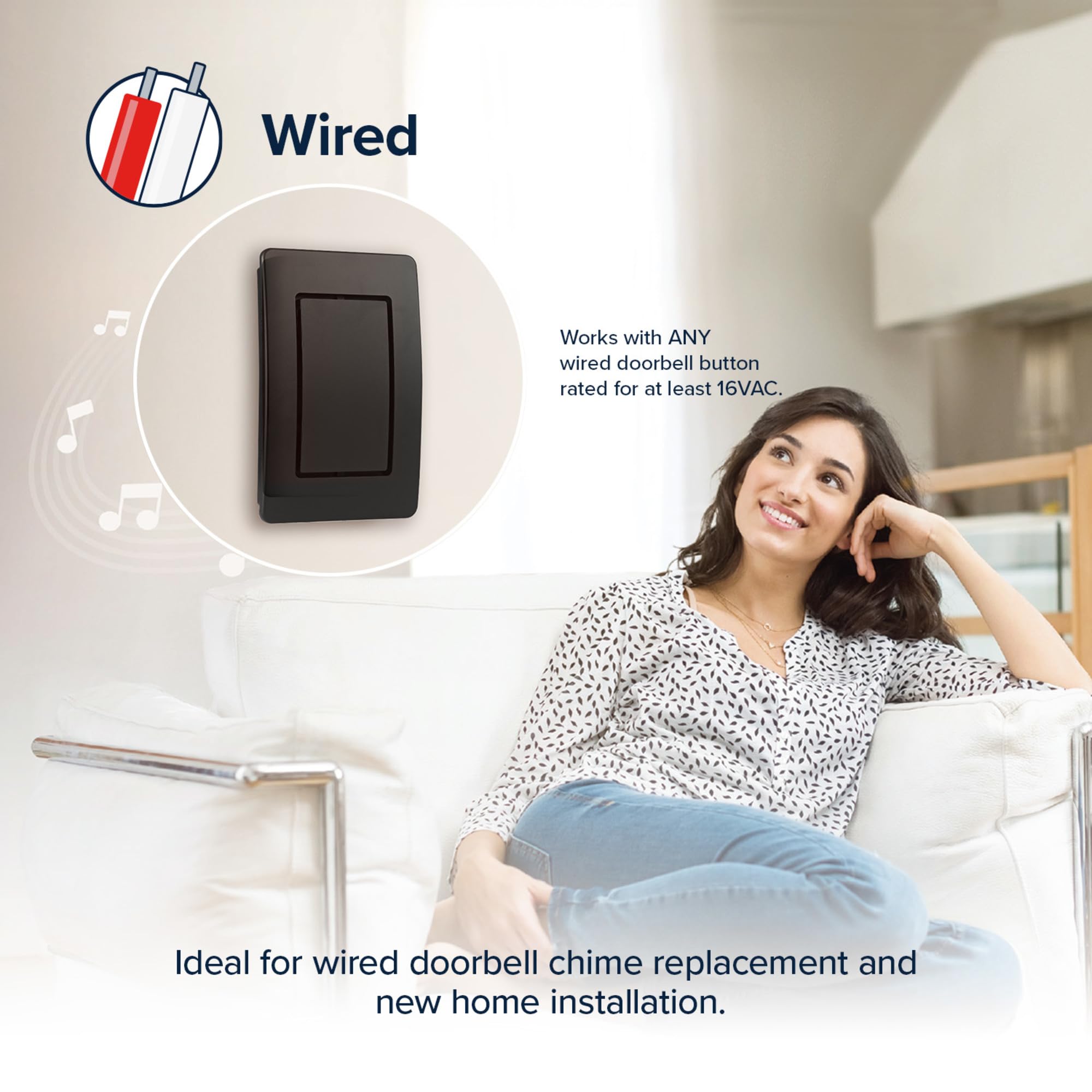 Heath Zenith Wired Mechanical Doorbell Chime Kit, Black, Plastic, Lighted, 2 Melodies, Home Improvement, Porch, Outdoor, House