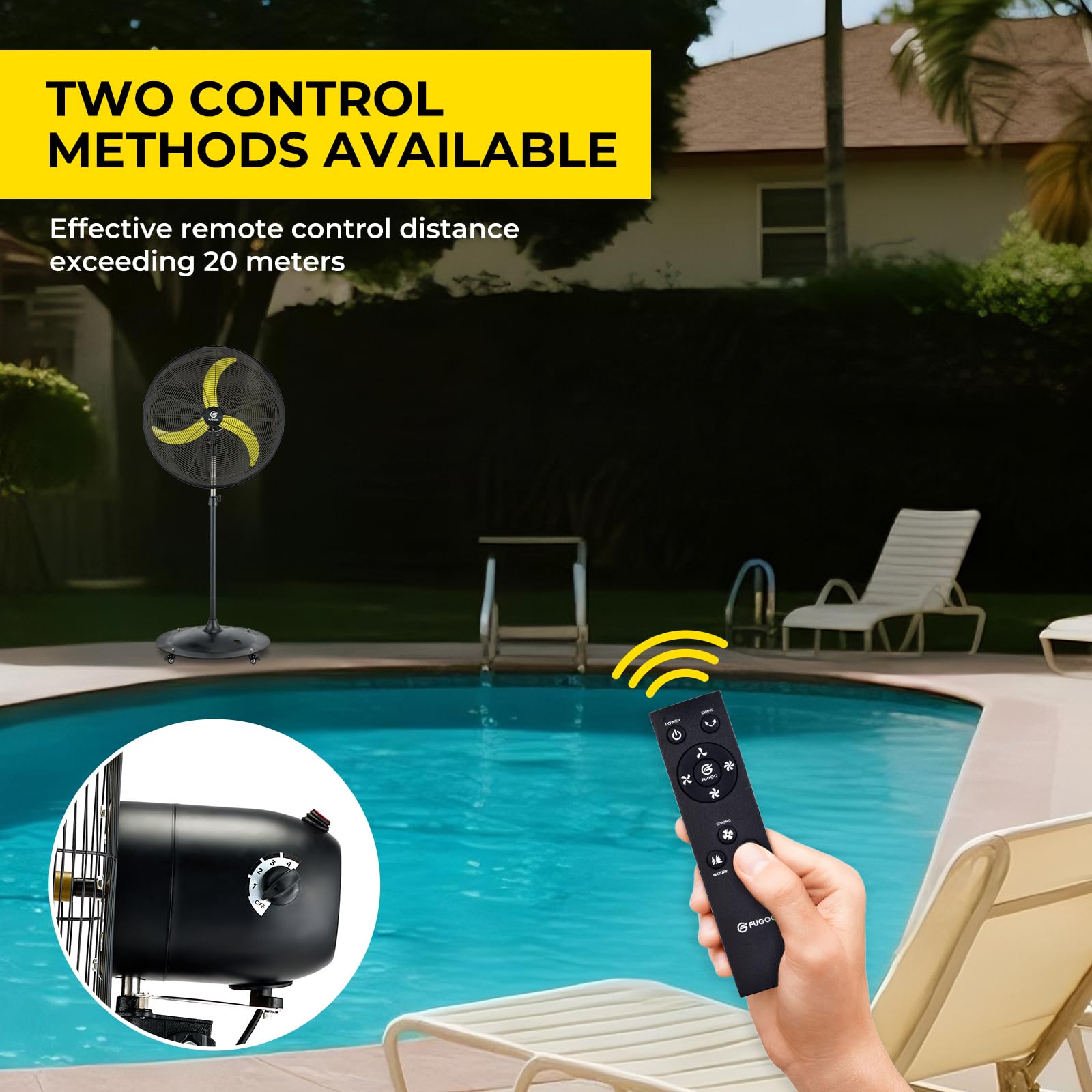 Fugoo 24 Outdoor Oscillating Pedestal Fan With Remote Control,All Sealed Bldc Motor, 4-Speed Waterproof Outdoor Fan, Heavy Dut
