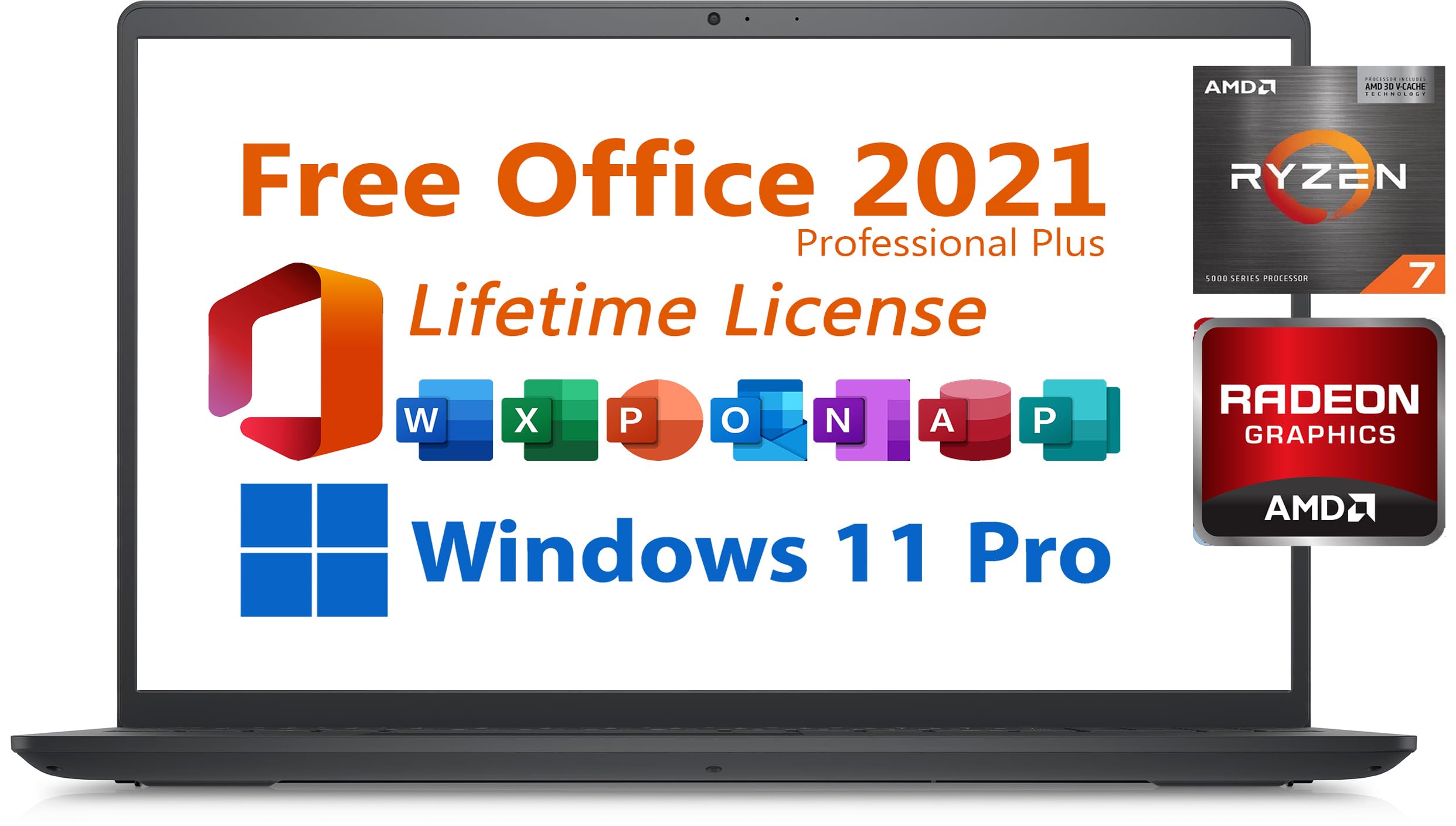 Dell Inspiron 15 Business Laptop, Free Microsoft Office 2021 Lifetime License, 15.6 FHD Display, AMD Ryzen7 5825U, 16GB RAM, 1TB