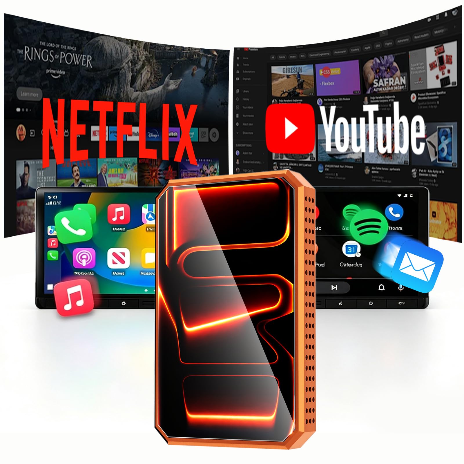 Yurnlv Wireless CarPlay Android Auto Adapter, Magic AI Box with HDMI/USB Port, Builtin YouTube and TikTok, USB Drive Playback a