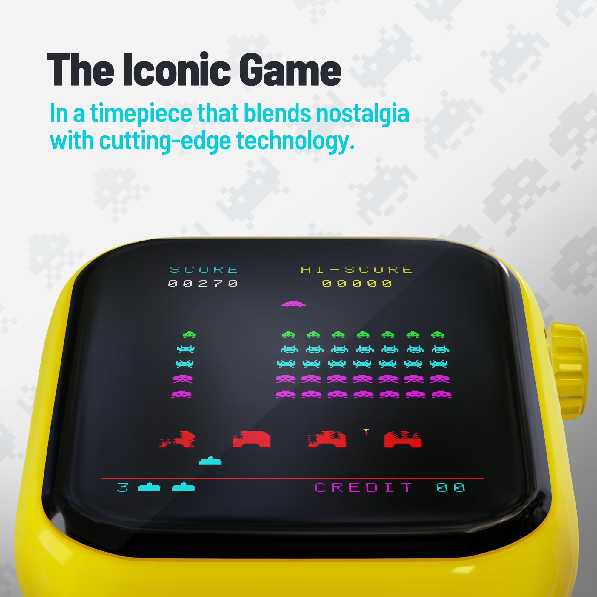 My Play Watch Space Invaders Retro Gaming Smartwatch, Selective Tech, Yellow Bezel, Non-Connected, Built-In Space Invaders Game,