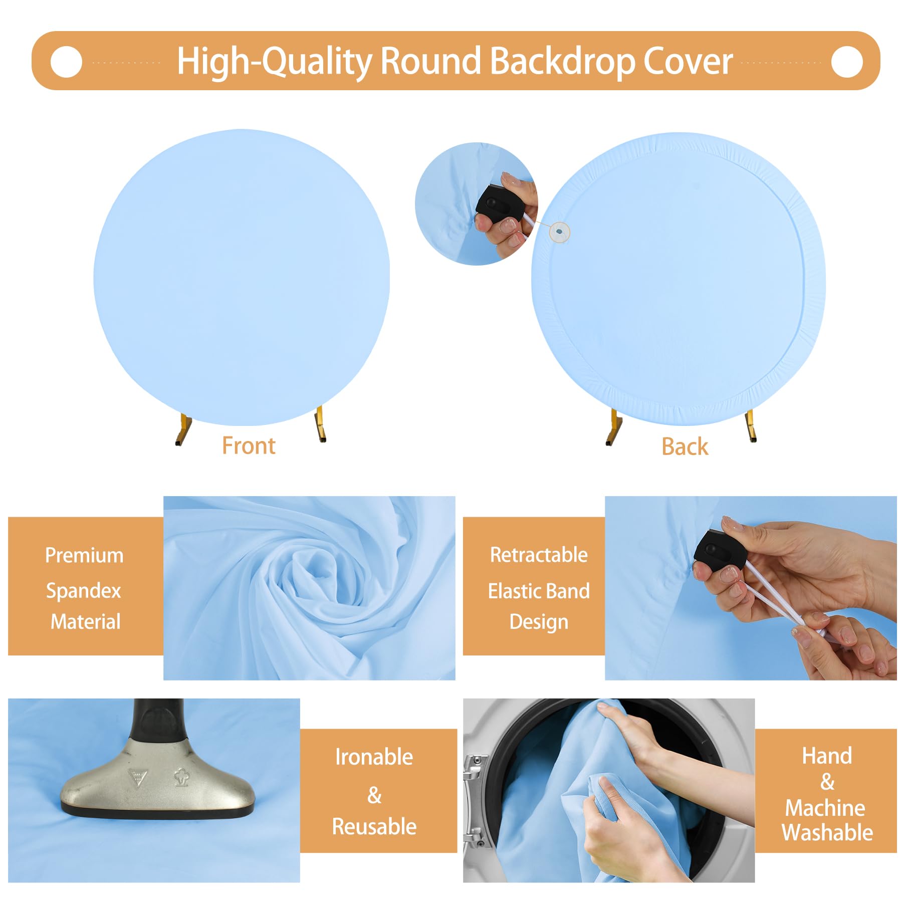 Gallety 7.2 Ft Baby Blue Round Backdrop Cover For 5 To 7.2Ft Round Backdrop Stand   Adjustable Circle Arch Backdrop Cover For We
