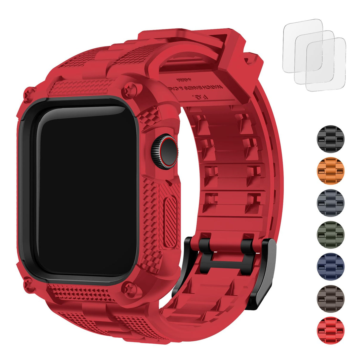 Fullmosa Watch Bands 44Mm, Rugged Iwatch Band Silicone With Screen Protector And Bumper Case For Men,Compatible With Apple Watch