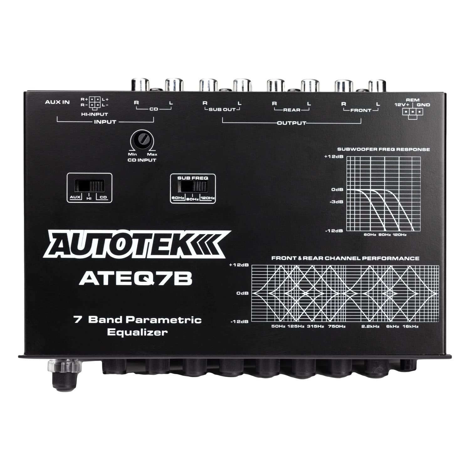 Autotek 7 BAND EQ WITH CROSSOVER, Black