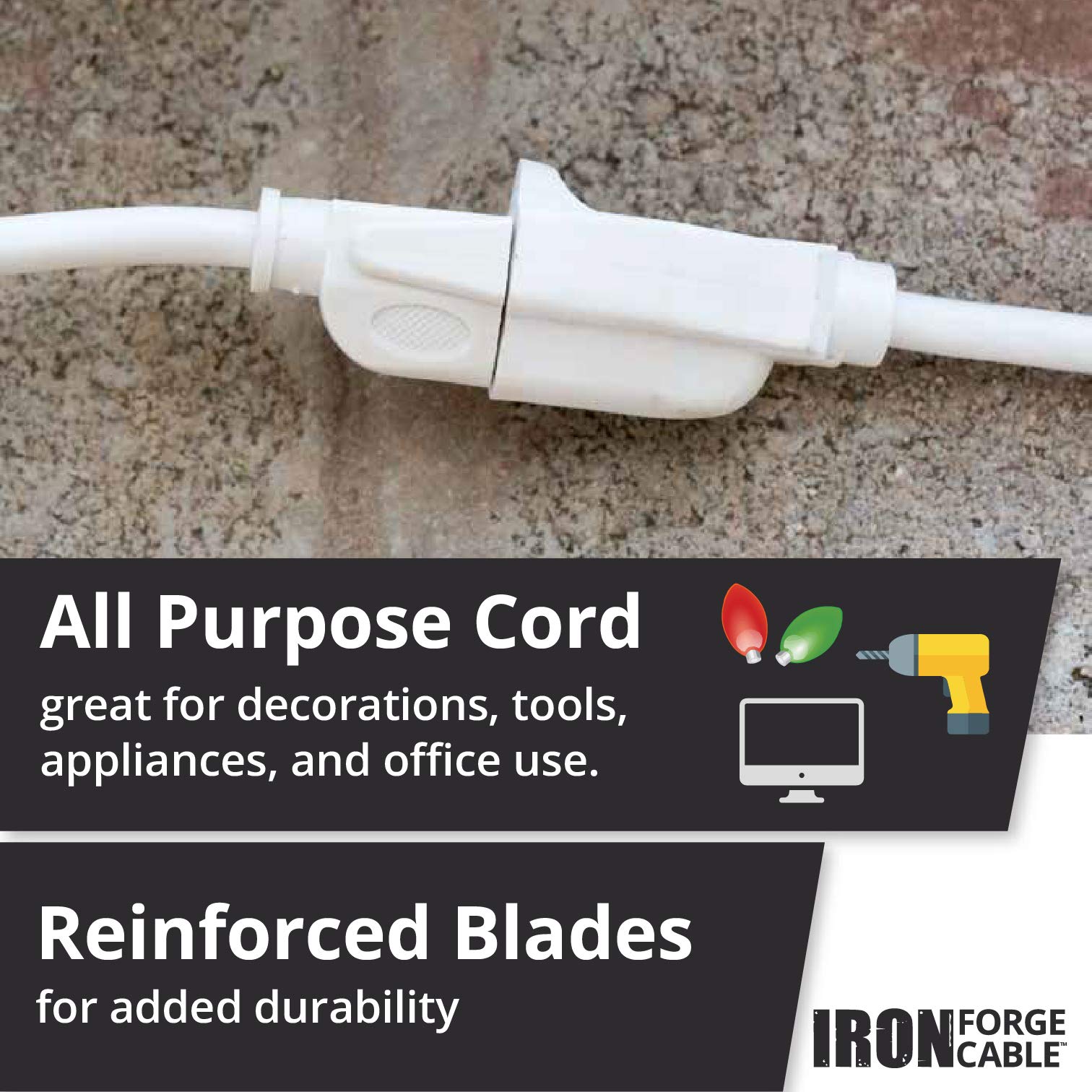 Iron Forge Cable 6 Ft White Extension Cord   16/3 Durable Electrical Cable