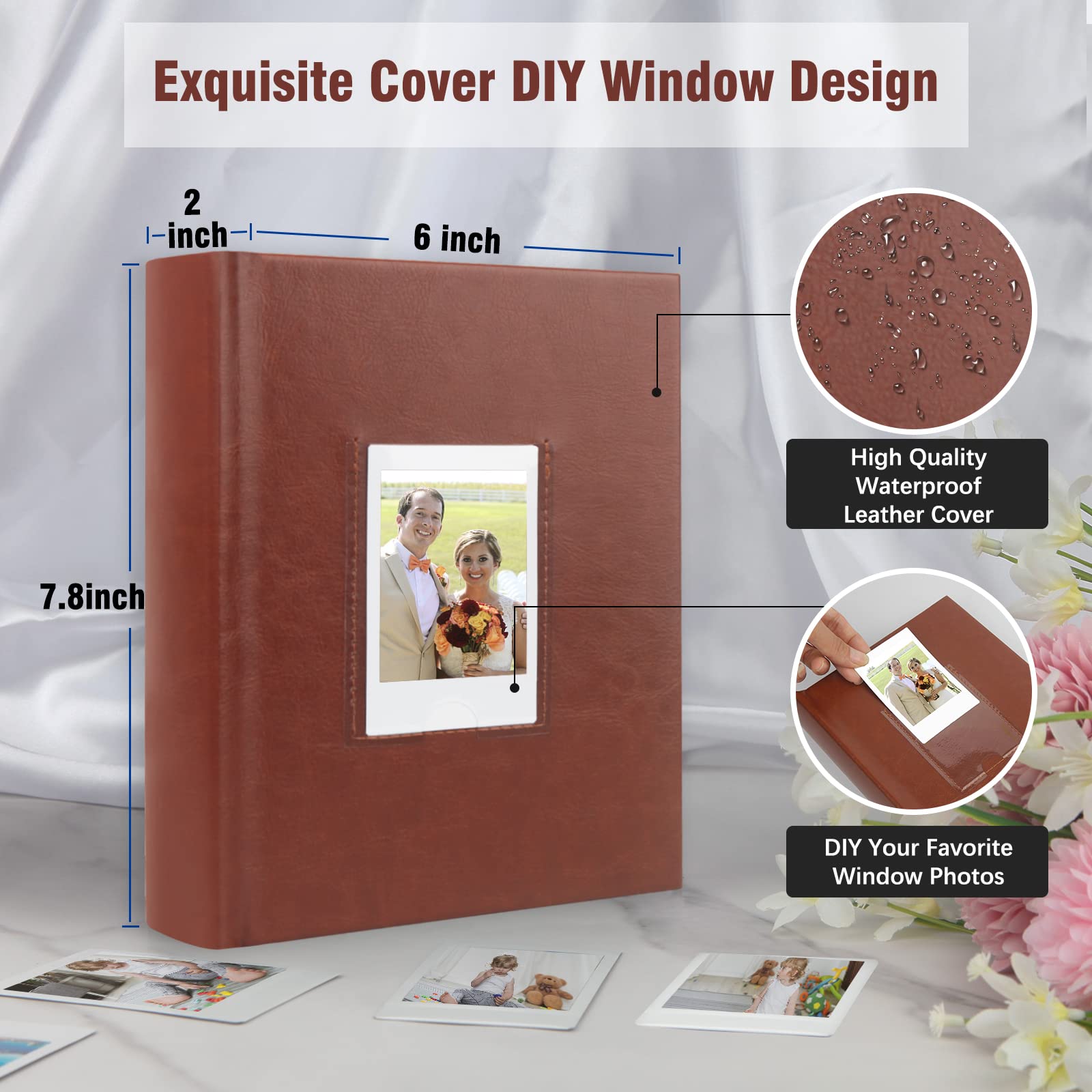 Photo Album For Fujifilm Instax Mini Camera, 180 Pockets Photo Album With Writing Space For Polaroid, Leather Cover, 2X3 Photo Album For Instax Mini 12 11 9 40 8 7 Evo Liplay Instant Camera (Brown)