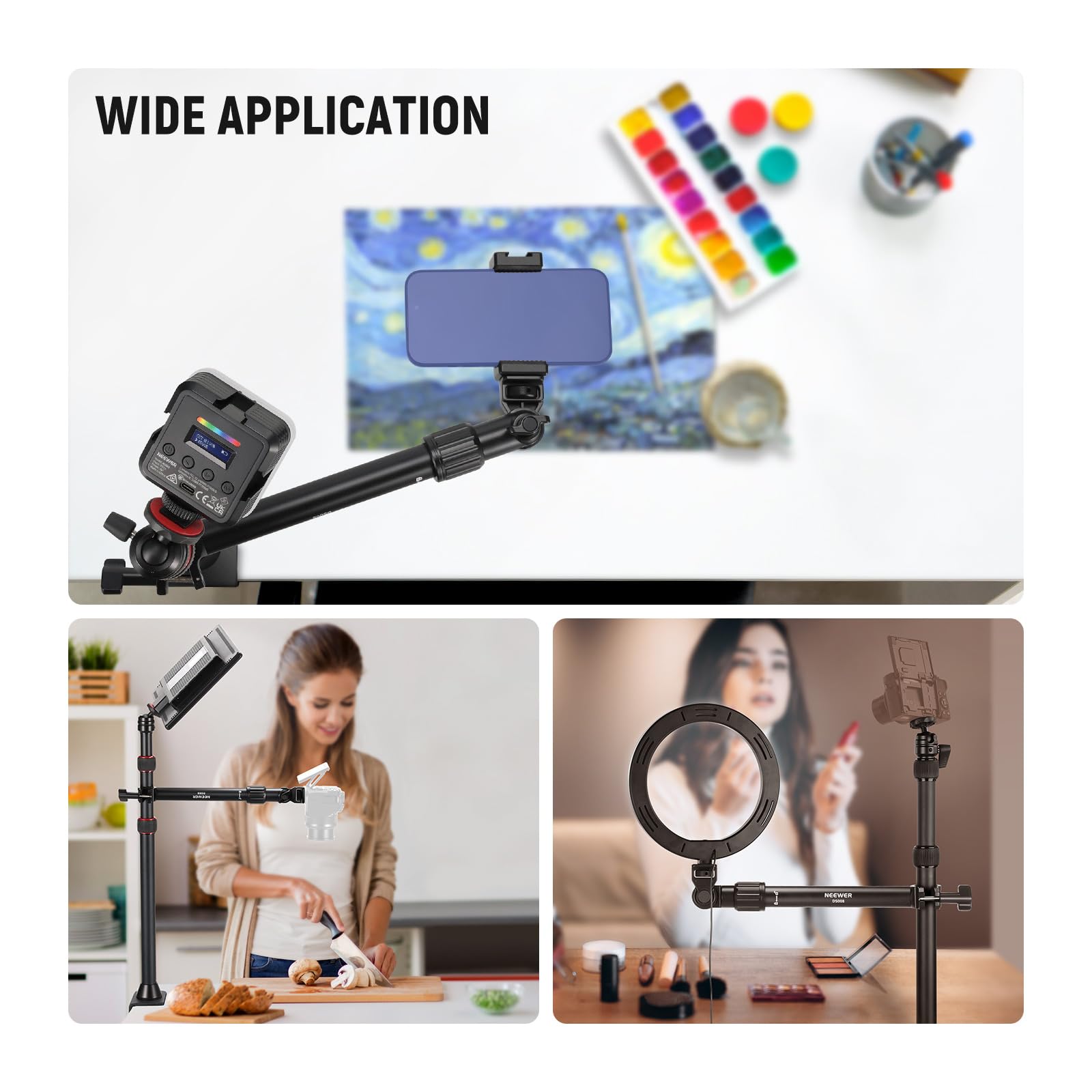 Neewer Overhead Camera Mount Arm With Phone Clip, 11''/28Cm 180&360 Holding Arm For Desk Stand, Fits 0.87'' 1.1'' Tube, 5.5Lb/2.