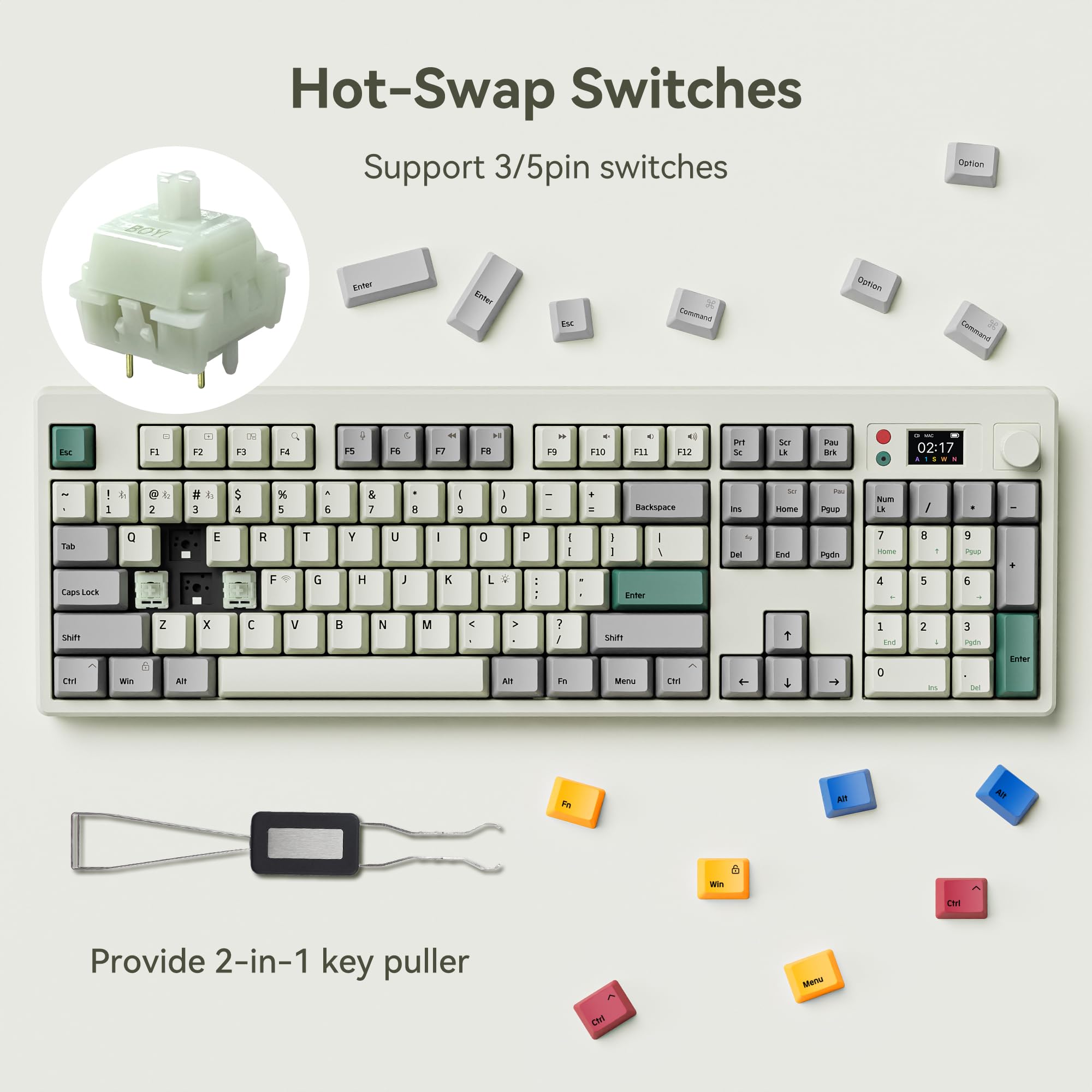 Boyi K104Pro Retro Mechanical Keyboard,Gasket Structure Bt5.0/2.4G/Type C 4000Mah Rgb Gaming Keyboard,Linear Lubed Switches Hots