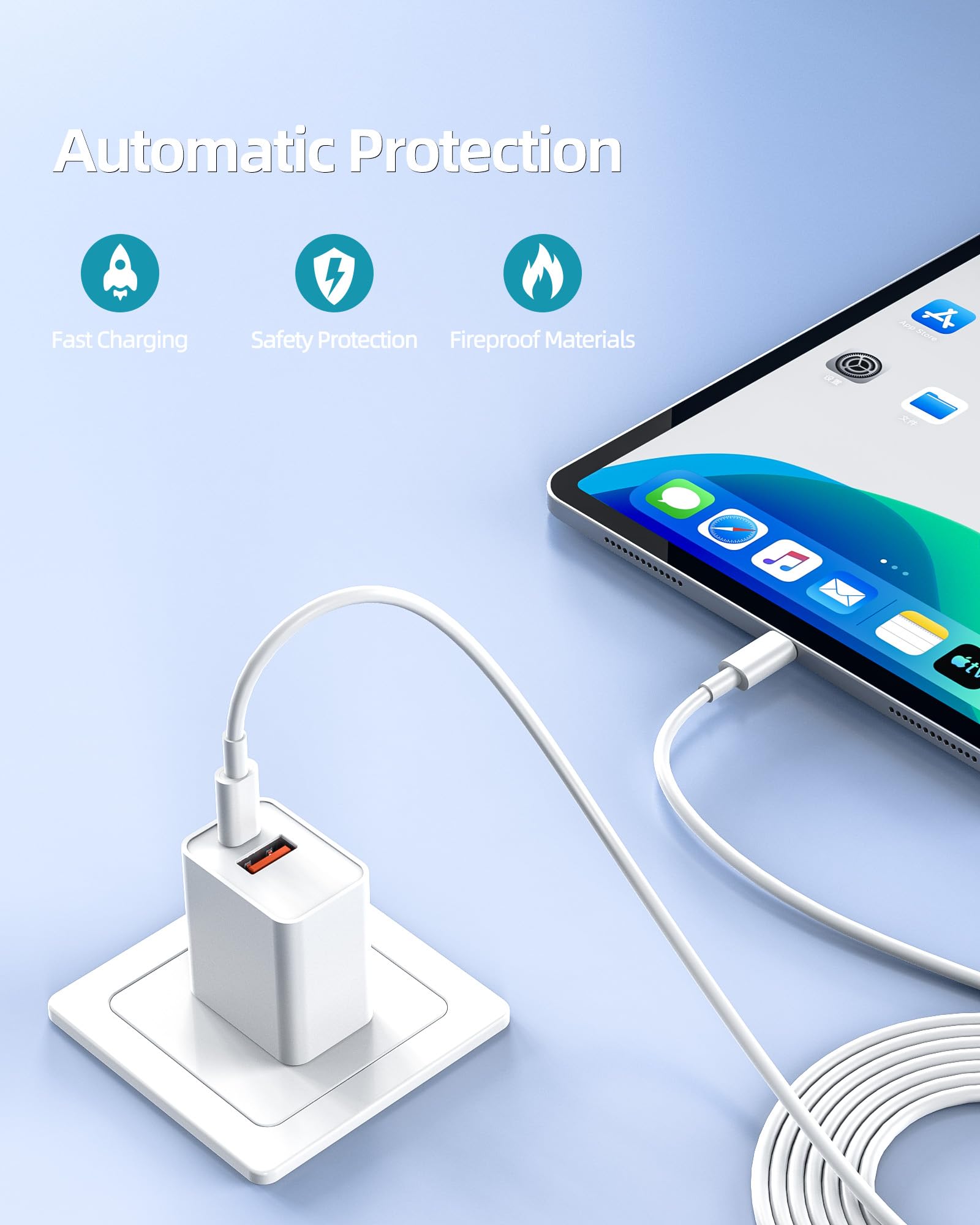 20W Usb C Fast Charger Fit For Ipad 10Th Generation Gen 2022 10.9'' Tablet A2696 A2757 A2777 With 2 Charging Ports And C C Ac Po