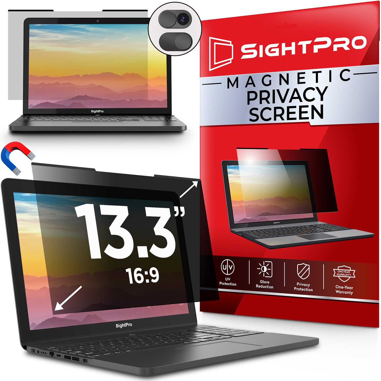 Sightpro Magnetic Laptop Privacy Screen 13.3 Inch 16:9   Removable Computer Privacy Filter Shield And Anti Glare Protector