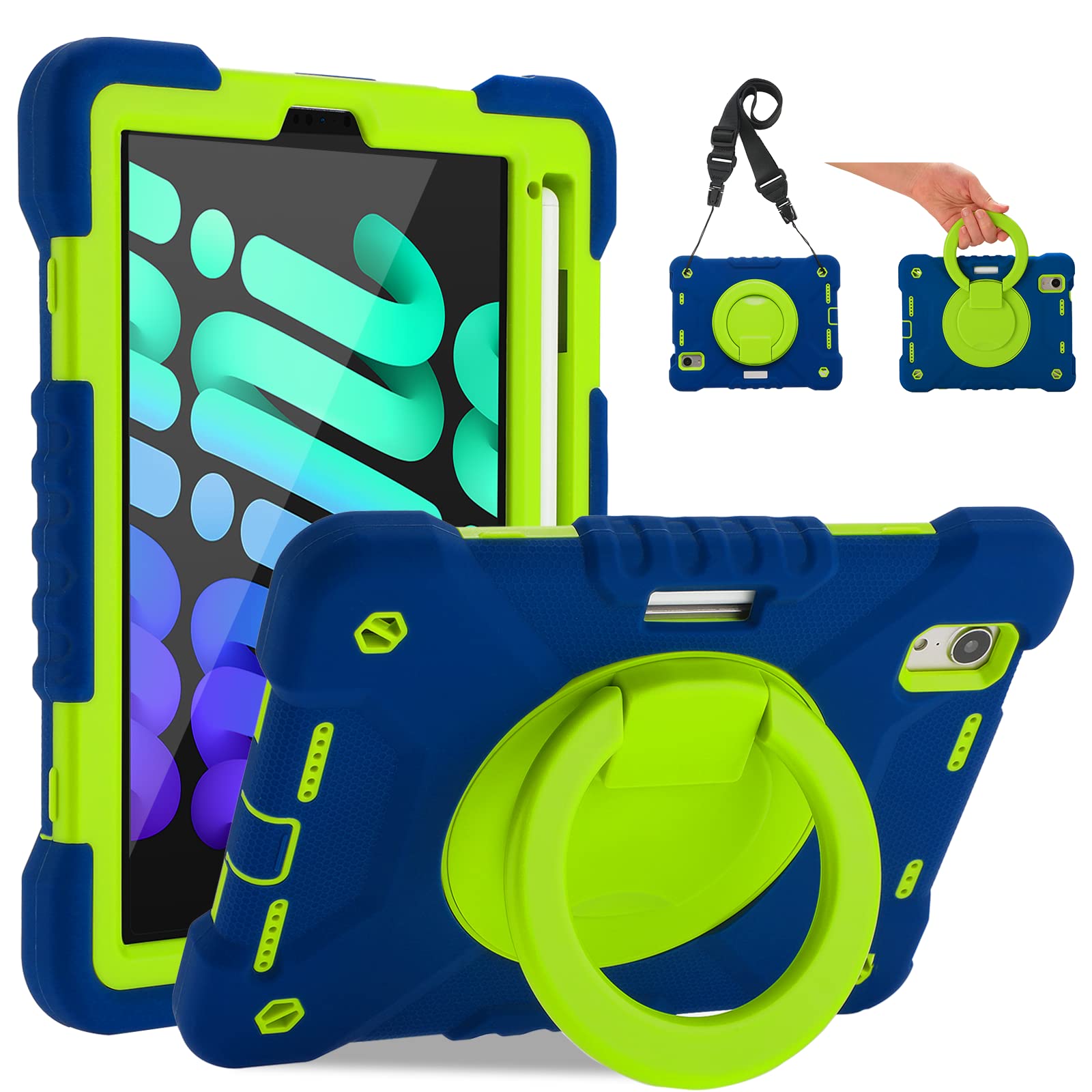 New Ipad Mini 6 Case Kids 2021,Ipad Mini 6Th Generation Case For Kids Built In Pencil Holder,Heavy Duty Shock Resistant Rugged W