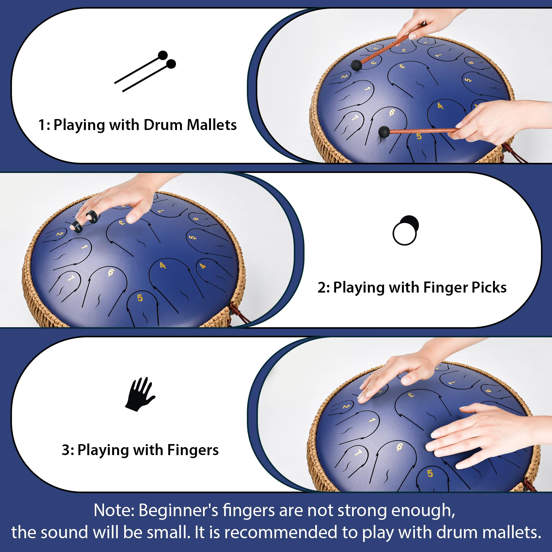 Steel Tongue Drum   14 Inches 15 Notes Tongue Drum   Hand Pan Drum With Music Book, Handpan Drum Mallets And Carry Bag, C Major