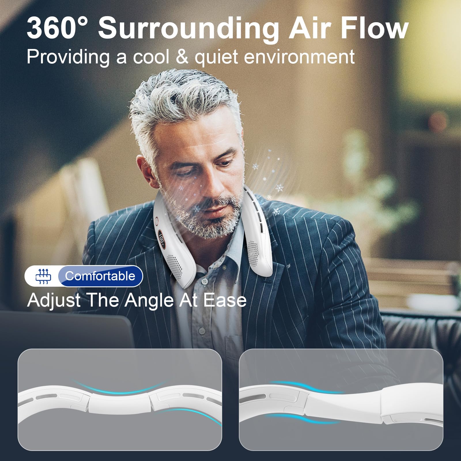 Vekk Neck Fan, Portable Bladeless Fan, 6000Mah Battery Usb Rechargeable, Led Display, 360?Cooling Wearable Personal Fan, 3 Speed