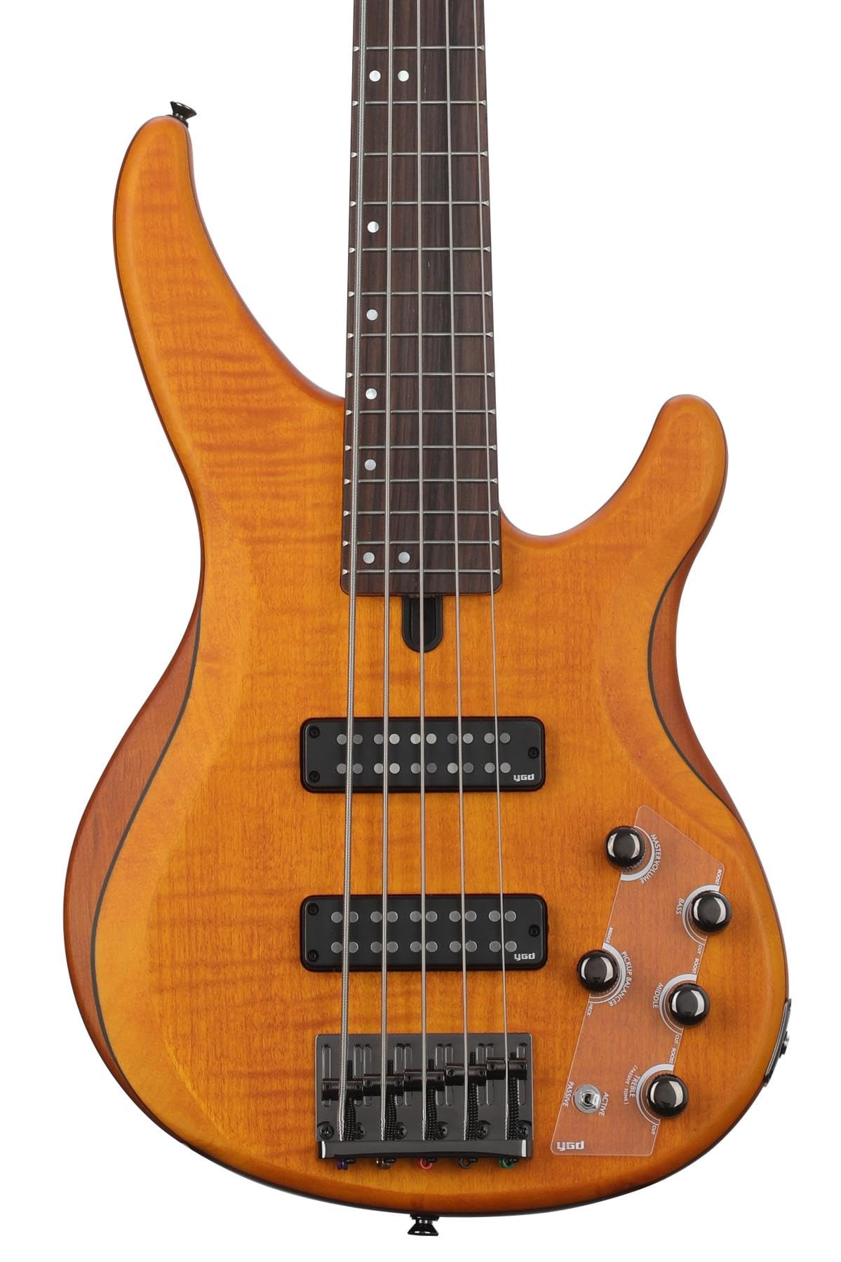 Yamaha Trbx605 5 String Flamed Maple Bass Guitar, Matte Amber