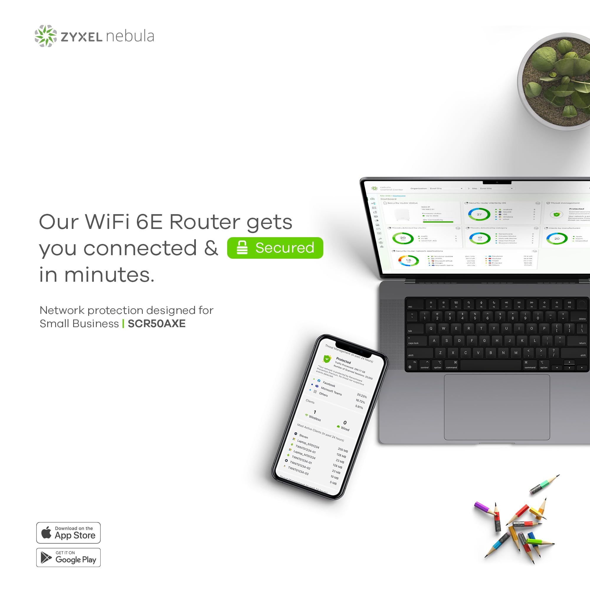 Zyxel Secure Cloud-Managed Router With Axe5400 Tri-Band Wifi Subscription-Free Network Security, Manageable Via Nebula App/Ideal