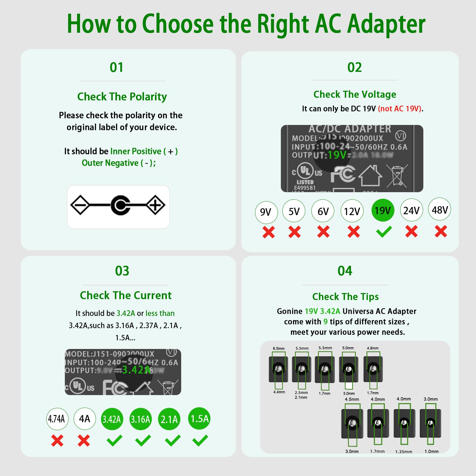 Gonine Laptop Charger For Gateway, 19V 3.42A Power Supply Cord, 19Vdc 65W 60W 45W Ac To Dc Power Adapter For 19Volt Gateway Tosh