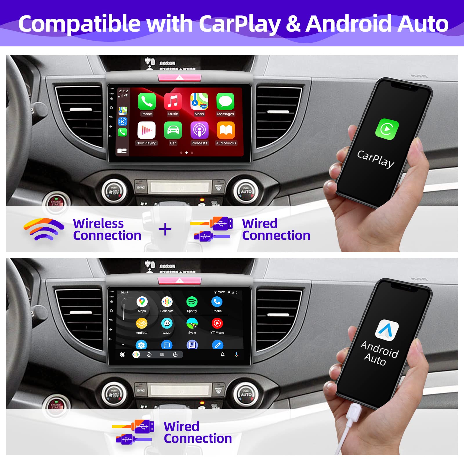 Cgogc Android Car Radio Updated Compatible With Wireless Carplay Android Auto For Honda Crv 2012-2016 8Core 1280X720 Ips Touchsc
