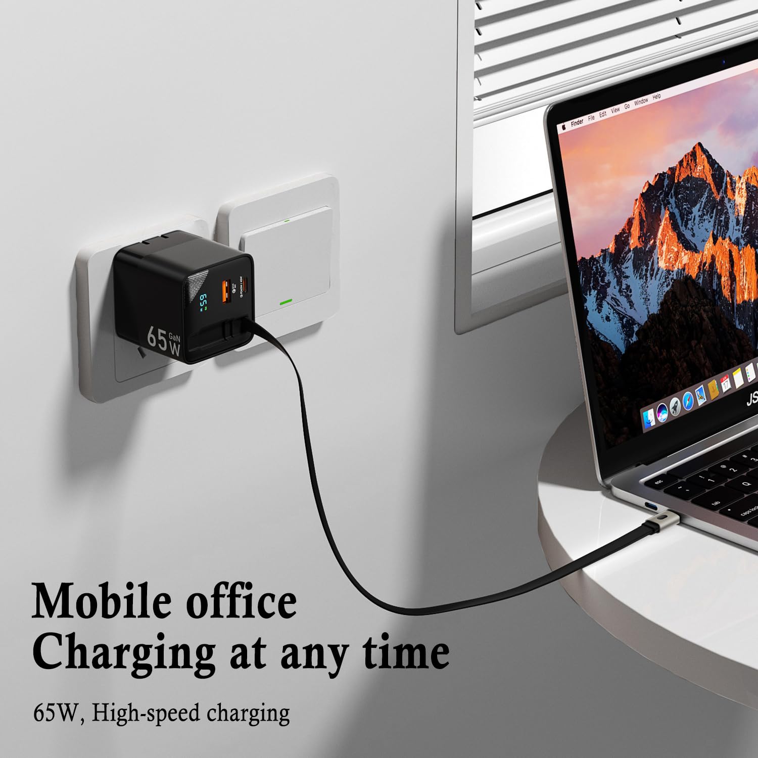 65W Usb C Charger, 3 In 1 Gan Retractable Wall Charger Plug Pd Pps Type C Cable And Dual Port, Travel Portable Fast Charging Blo