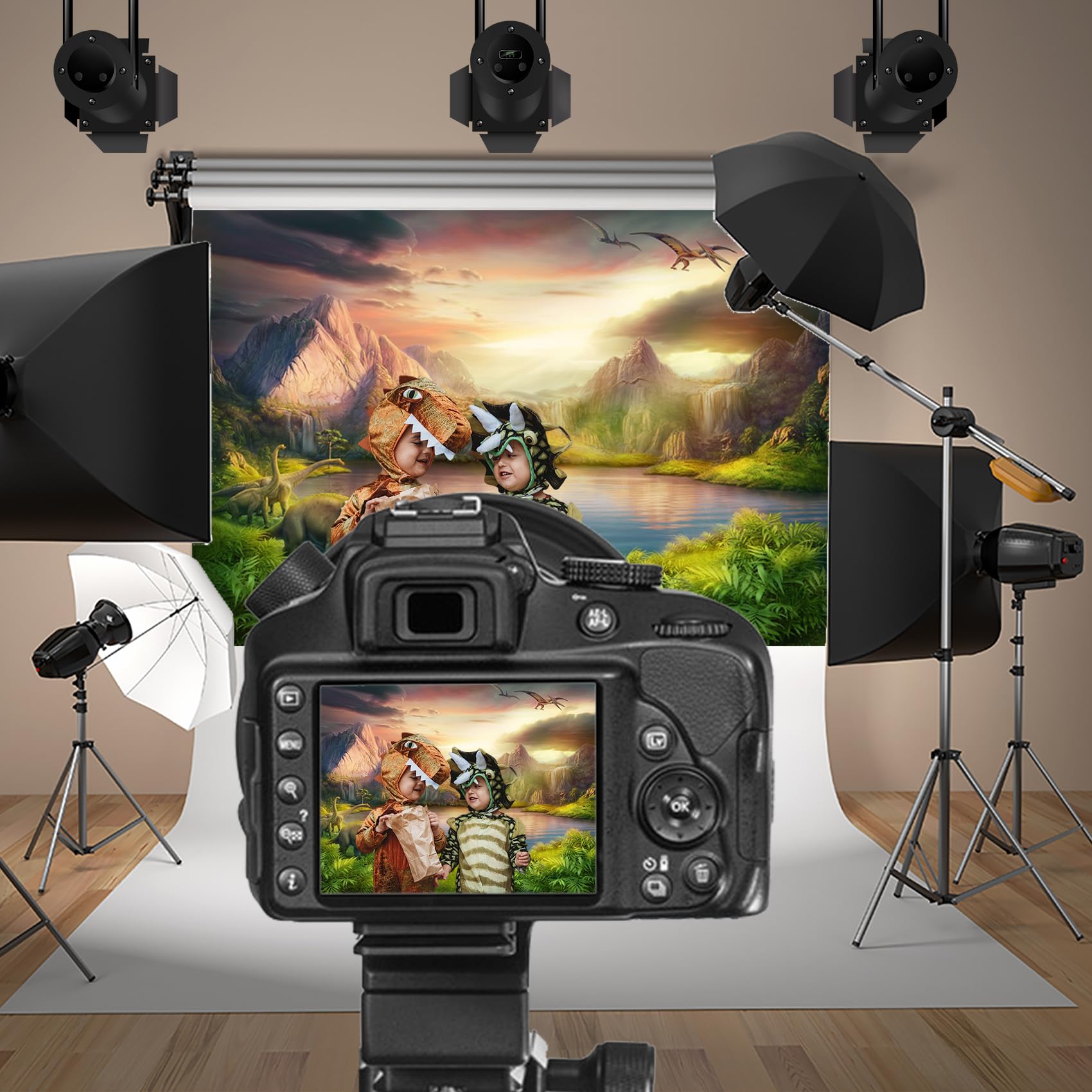 Baocicco 5X3Ft Dinosaurs Theme Backdrop Boy Birthday Party Backdrop Jurassic Mesozoic Cretaceous Epoch Forest Mountains Lake Pre