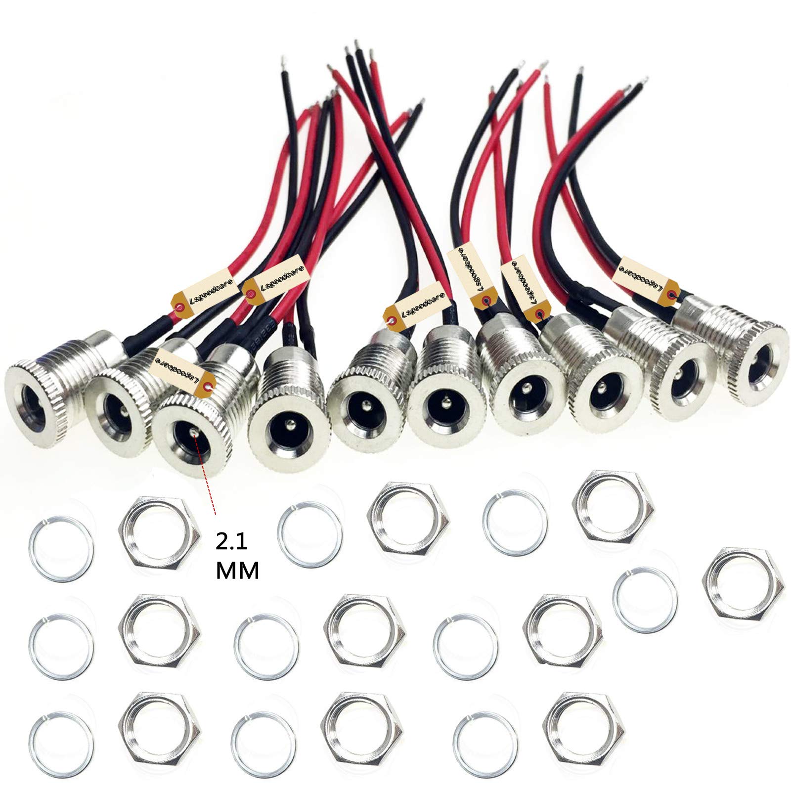 Lsgoodcare 20Pcs 5.5 X 2.1 Mm Dc Power Jack Socket Dc099 30V Threaded Female Mount Connector Adapter With Cable & 5.5Mm X 2.1Mm