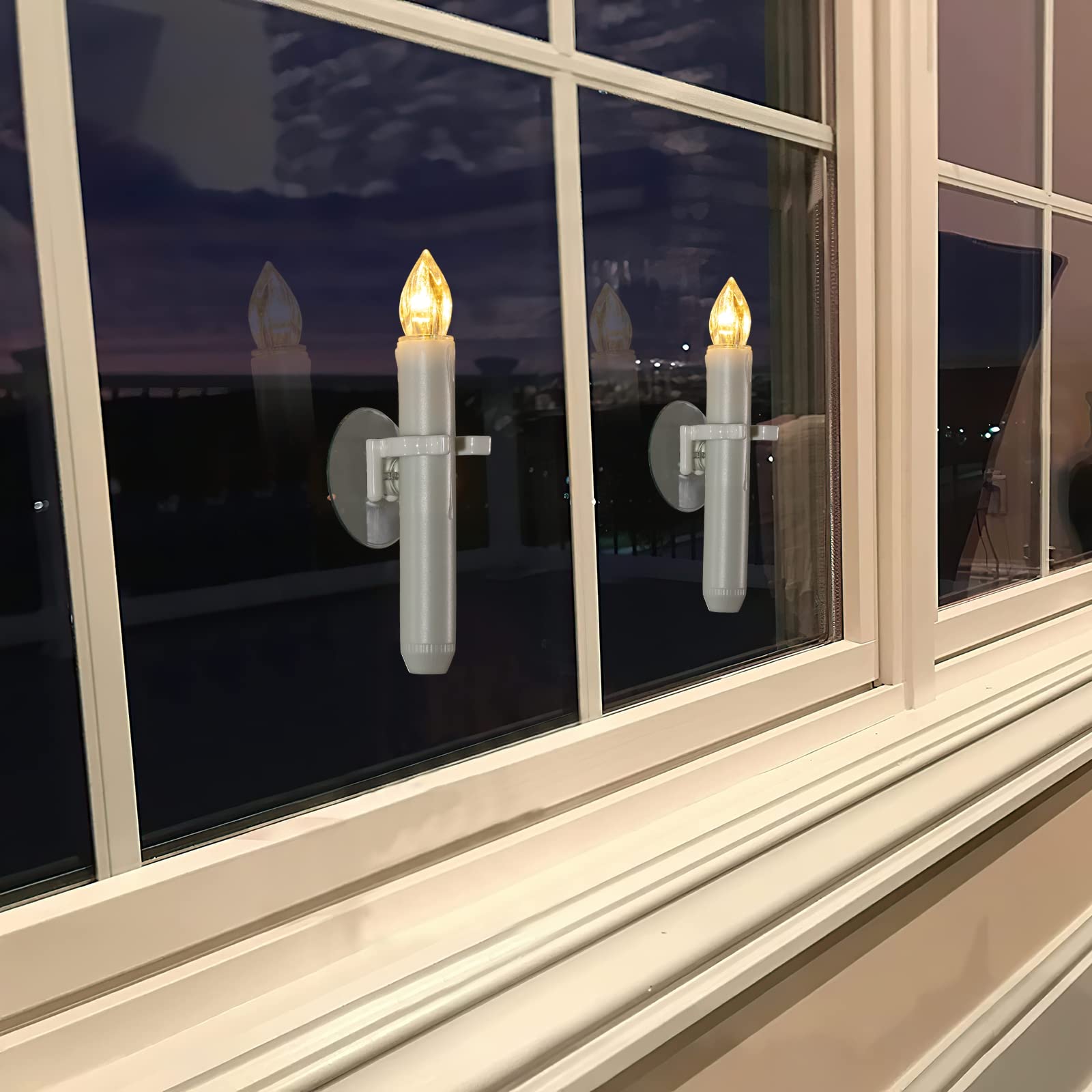 Raycare 12 Pcs Christmas Window Candles With 6 Hour Timer With Suction Cups, Double Brightness Flameless Taper Candle Battery Op