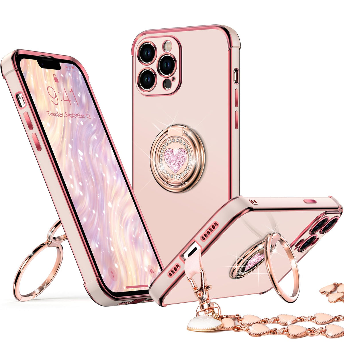 Xyz For Iphone 13 Pro Case, For Iphone 13 Pro Case With 2 Ring, Cute Phone Case With Double Ring Kickstand, Women Girls Bling Lu