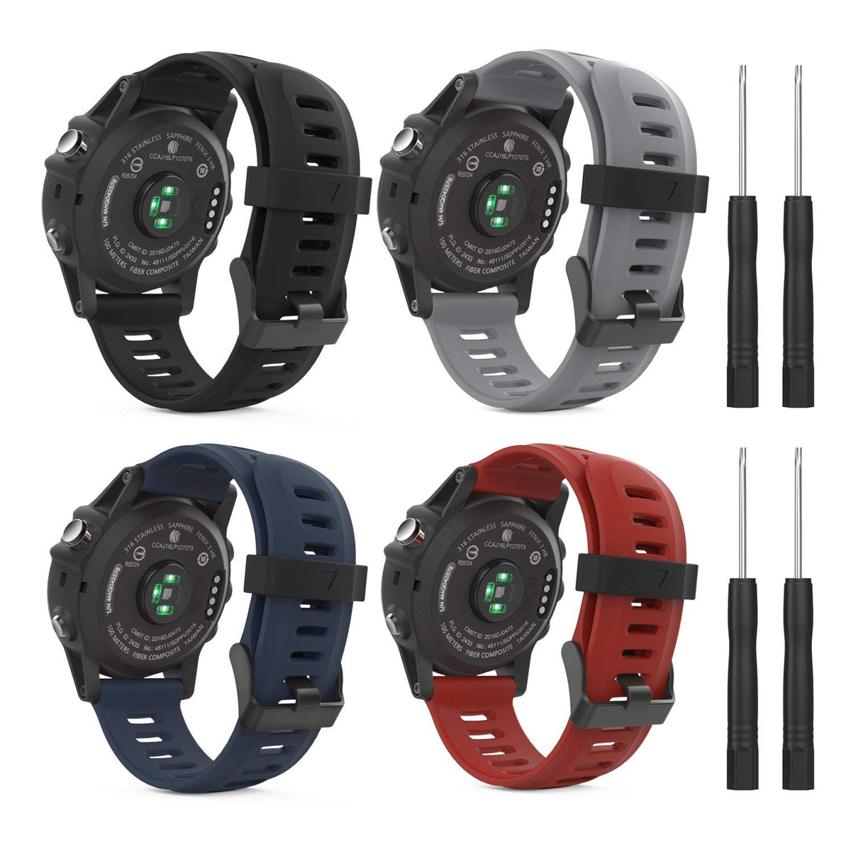 Moko Band Compatible With Garmin Fenix 3/Fenix 5X, [4Pack] Soft Silicone Replacement Watch Band For Garmin Fenix 3/Fenix 3 Hr/Fe