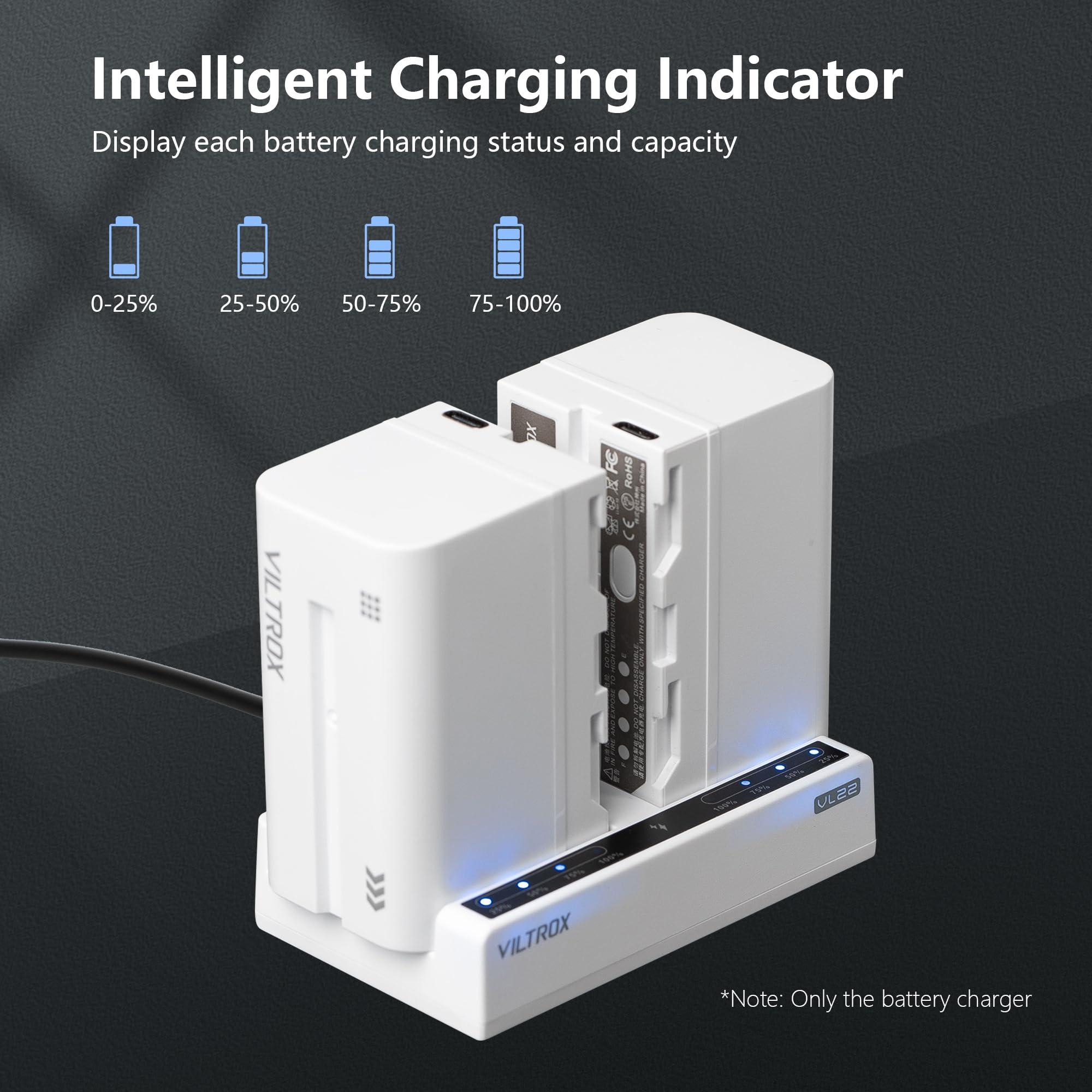 Viltrox Dual Smart Usb Battery Charger 36W Pd Usb-C Super Fast 2-Channel Charging Station Compatible With Sony Np-F550 Np-F570 N