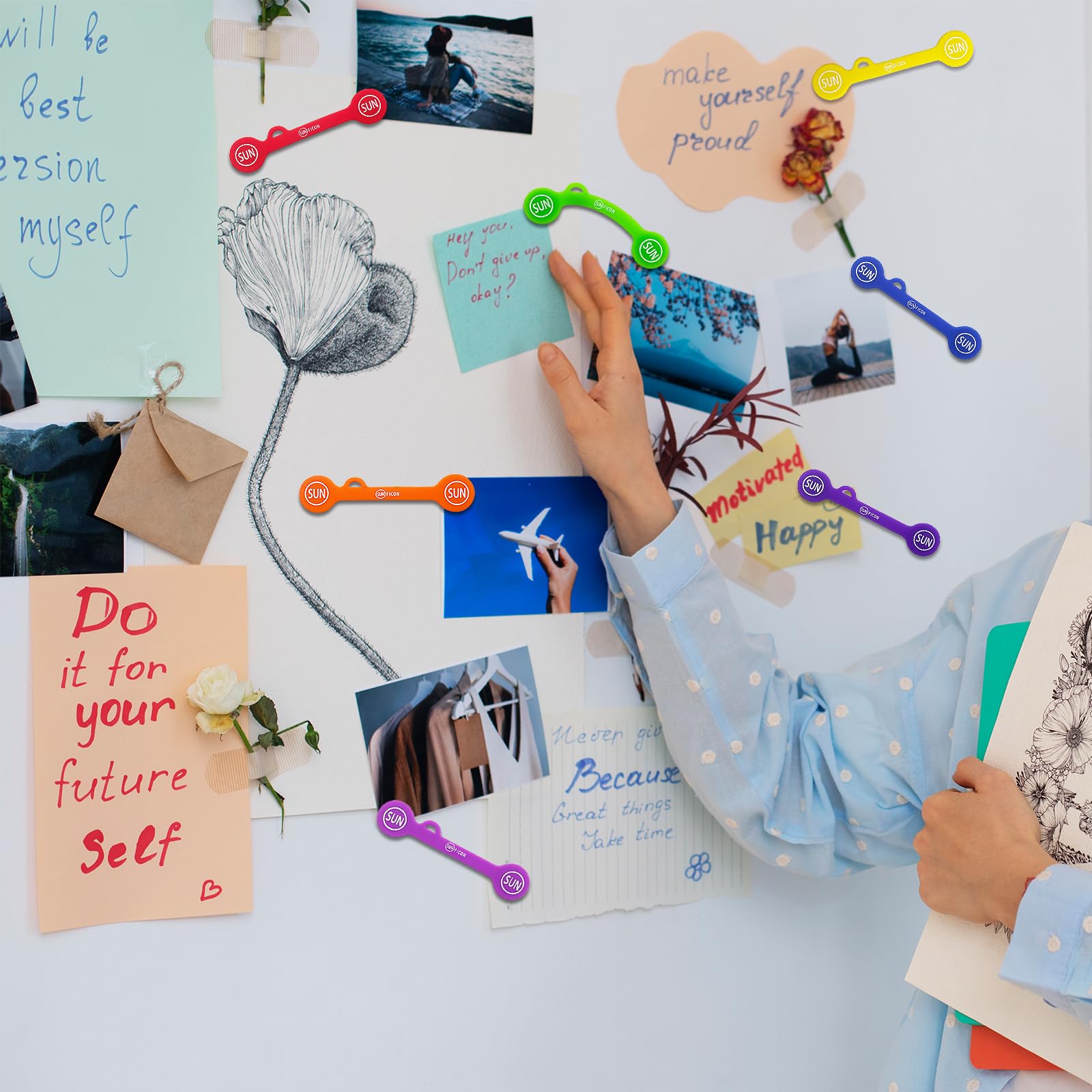 Sunficon 14 Pack Magnetic Cable Organizers Rainbow Cable Clips Earbuds Cords Winder Bookmark Whiteboard Noticeboard Fridge Magne