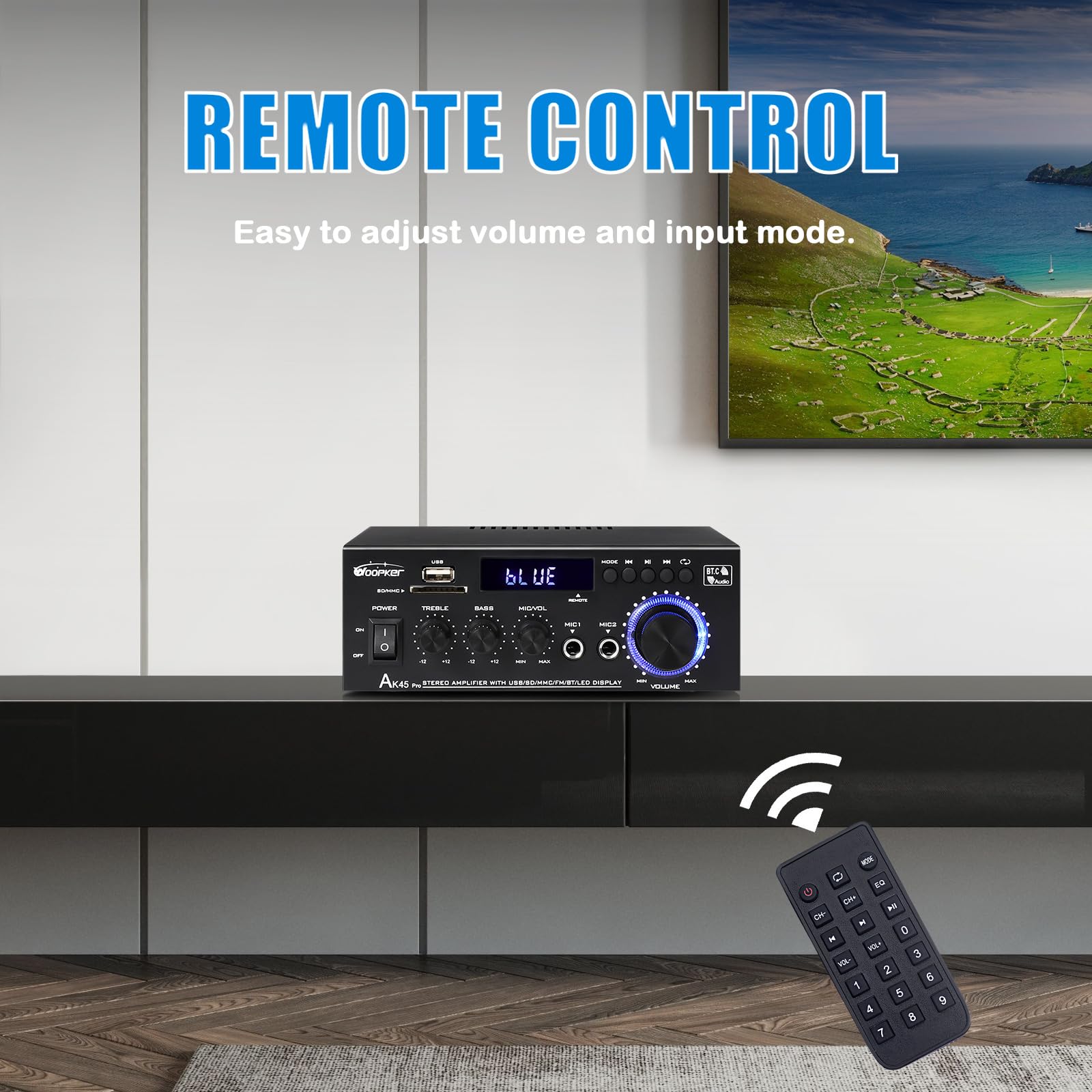 Woopker Ak45 Pro Amplifier Home Audio Stereo Receivers With Bluetooth 5.0,Max 400W,2.0 Channel Stereo Amplifier System For Home