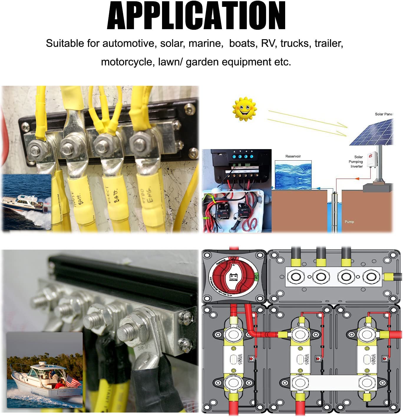 Heavy Duty 3/8'' Bus Bar Copper 600A Power Distribution Block 8 Studs Terminals 48V Dc/ 300V Ac, 12V Ground Battery Busbar W/Tin
