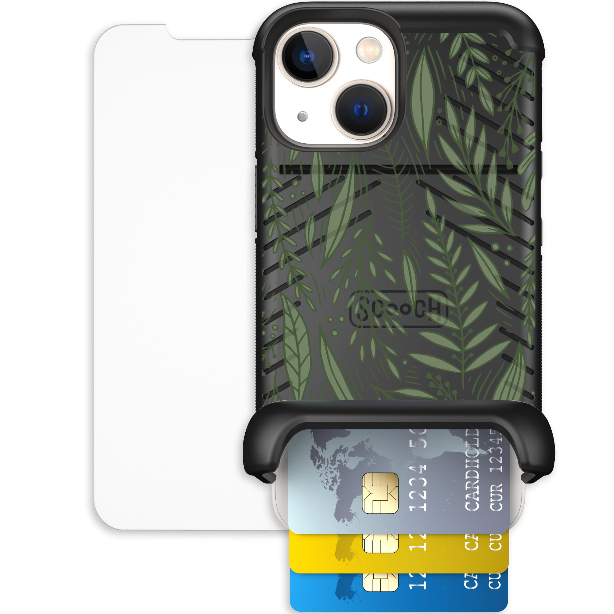 Scooch for iPhone 13 Mini Case with Card Holder, Wingmate Wallet Case with Hidden Card Slot and RFID Protection, Bundled with Te