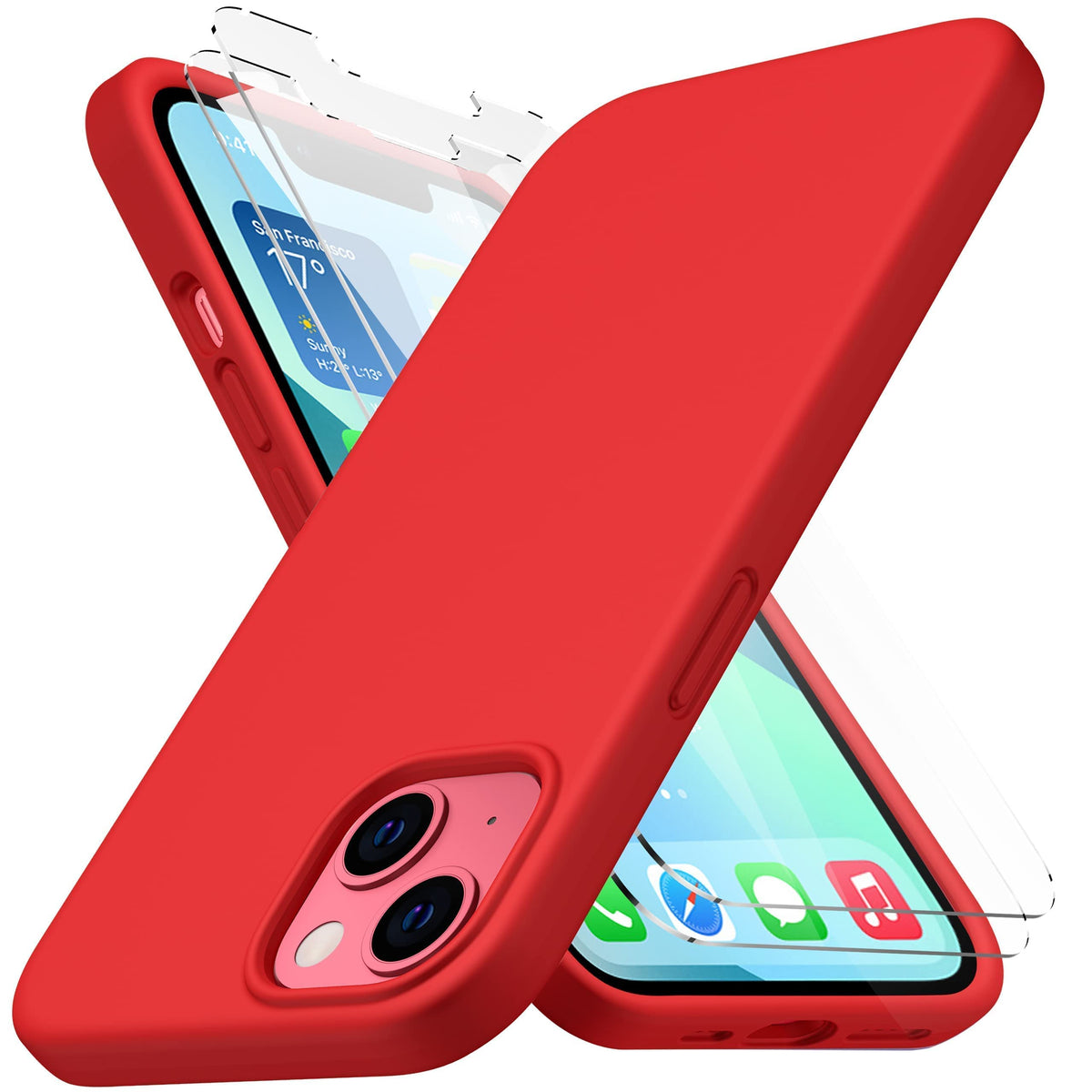 Cellever Ultra Durable Silicone For Iphone 13 Case Slim Fit [2 Tempered 9H Glass Screen Protectors Included] Shockproof Phone Co