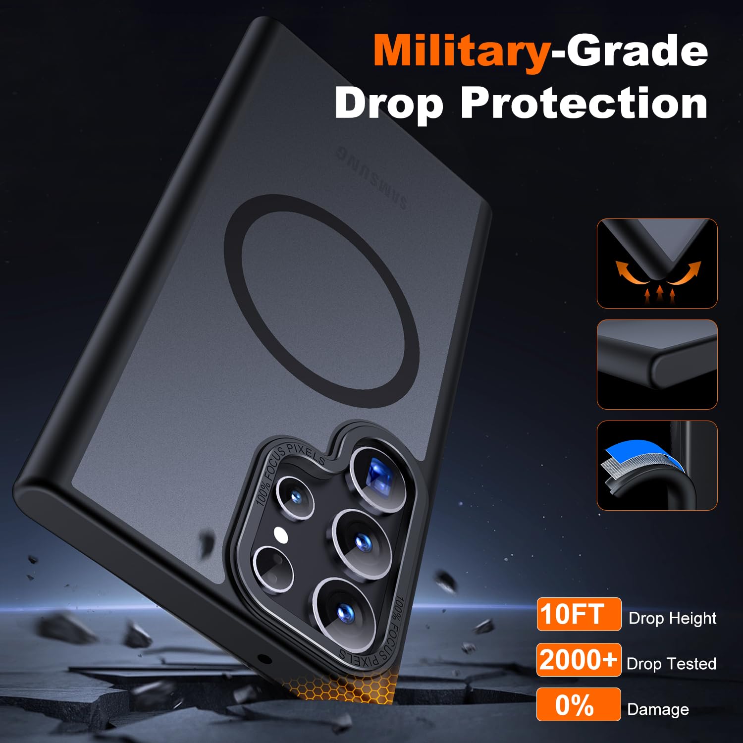 Jame For Samsung Galaxy S23 Ultra Case, Compatible With Magsafe, Transparent Matte Slim Case For Samsung S23 Ultra Case, Militar