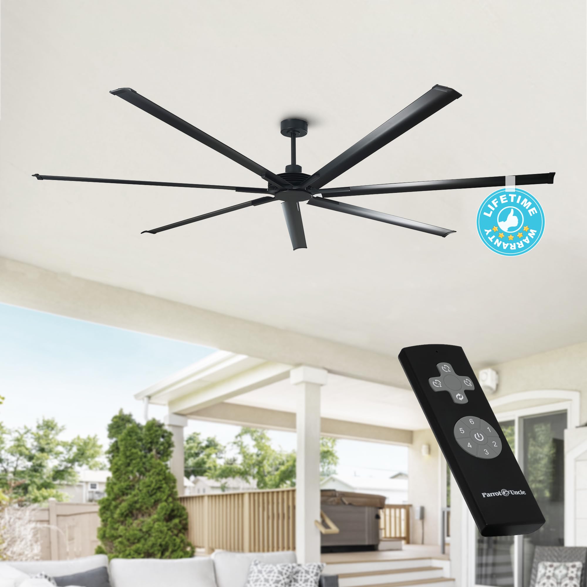 100 Inch Ceiling Fans without Lights, Black Industrial Large Ceiling Fan No Light for Living Room Shop Garage Bedroom Indoor Out