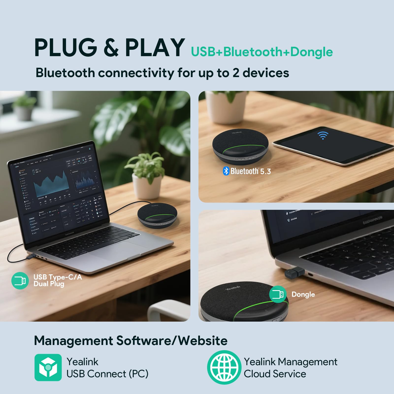 Yealink Sp92 Conference Speaker And Microphone With Bluetooth Dongle, Teams Certified, Noise Reduction, 20H Call Time Usb Speake