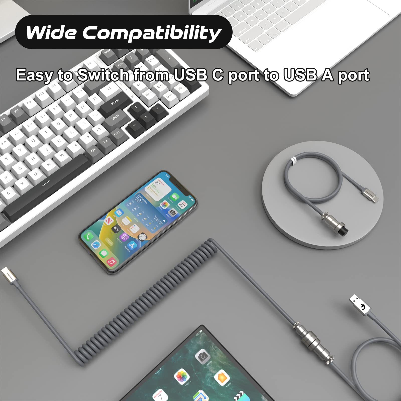 Ziyou Lang 2 In 1 Custom Coiled Usb C To A And C Cable With Detachable Extendable Double Sleeve Spiral Cable Metal Aviator Conne