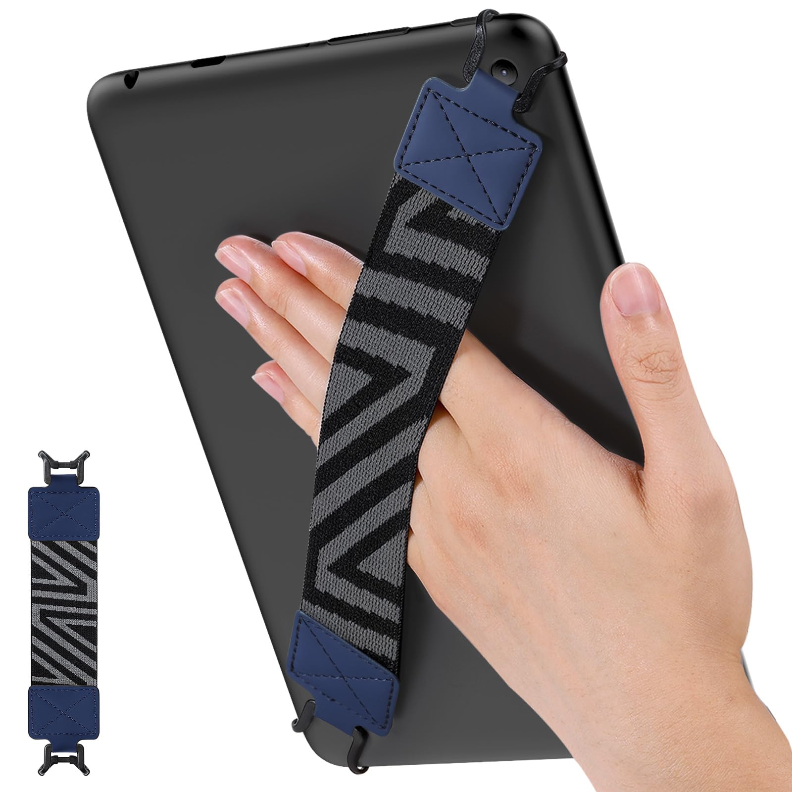 MoKo Security Hand Strap for 9 11 Inch Tablet, iPad/iPad Pro/iPad Air/Kindle Fire HD/Samsung, High Elasticity Versatile Hand Strap Lightweight Finger Grip Holder, Indigo