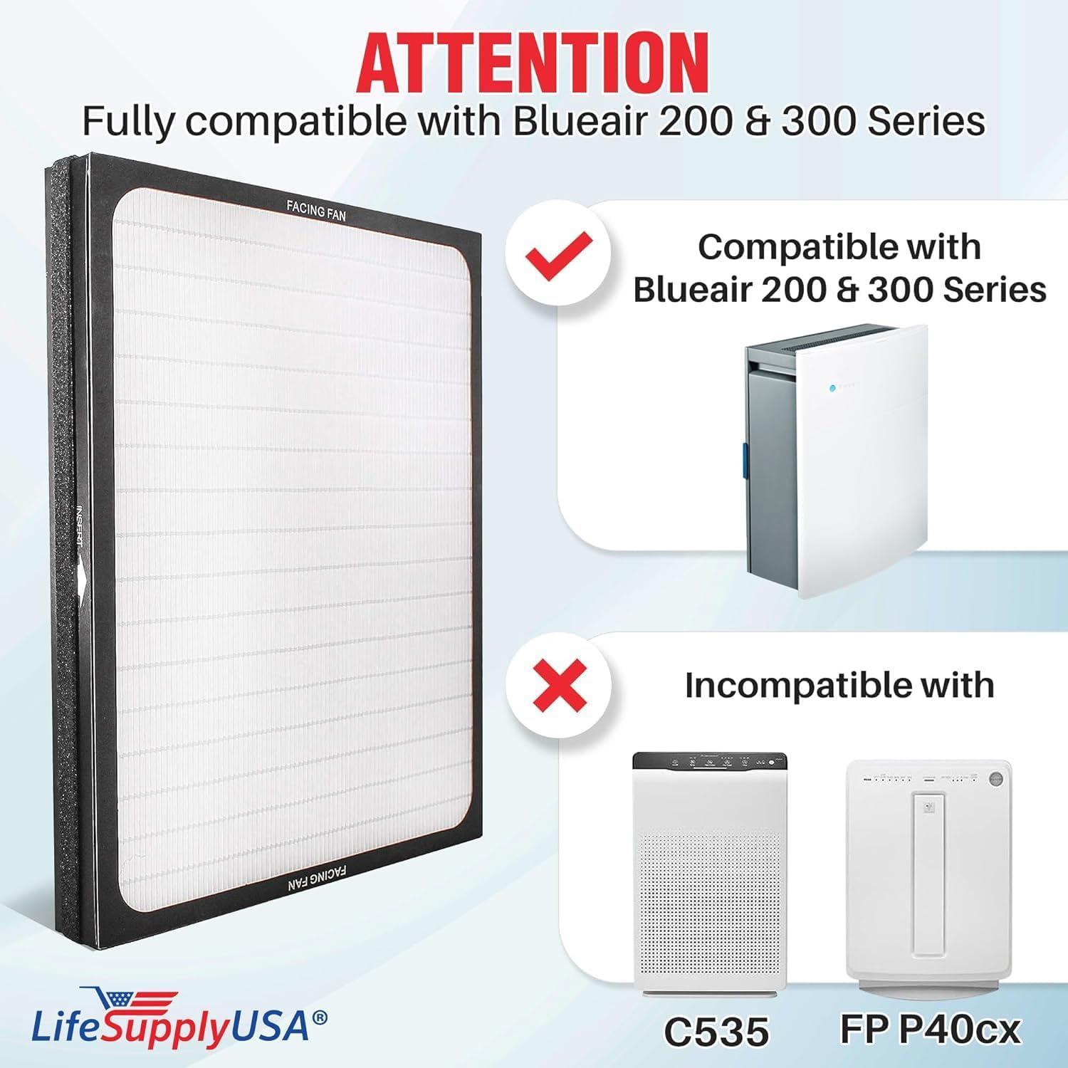Lifesupplyusa Air Purifier Replacement Filter   True Hepa Filters Compatible With Blueair 200, 300 Series Air Purifiers