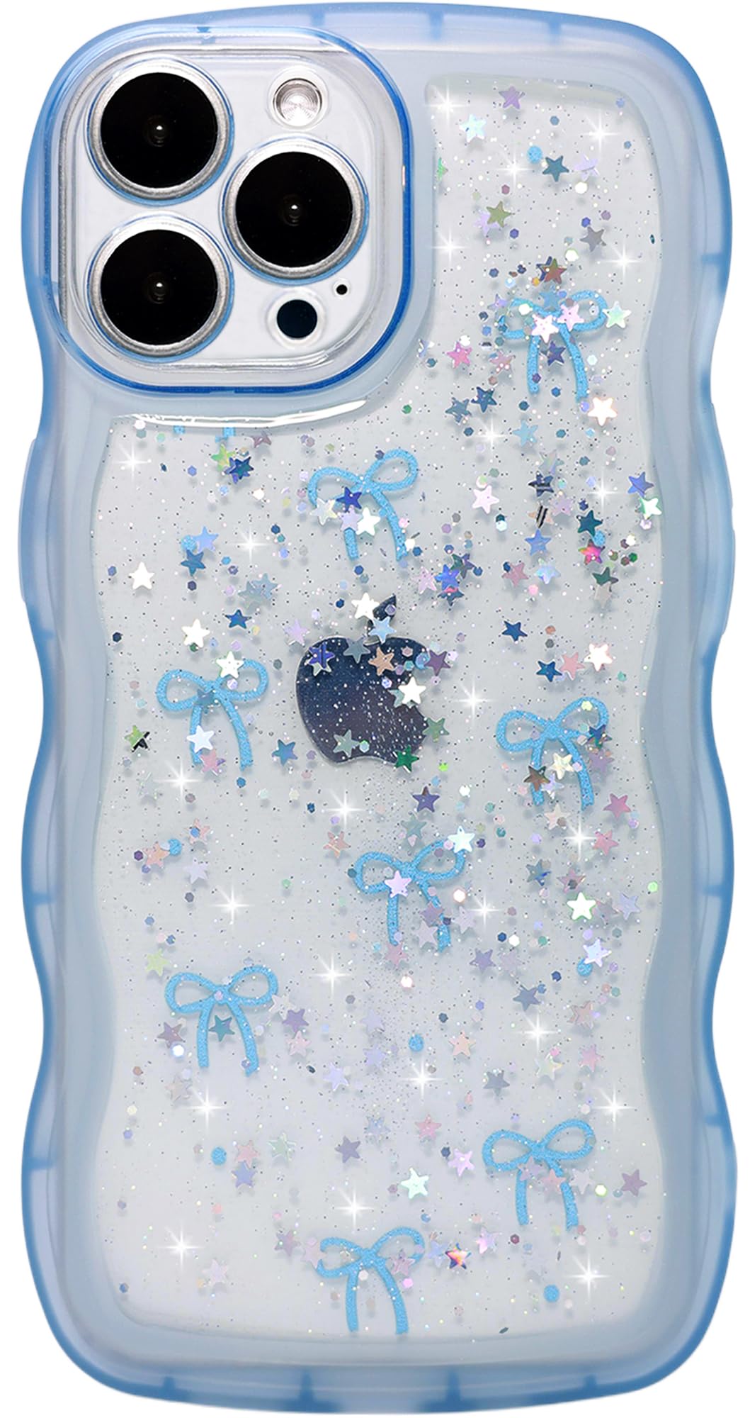 Qokey for iPhone 16 Pro Max Case 6.9 inch, Glitter Star & Curved Edge Handle Grip Design, Military-Grade Shockproof Clear TPU Co