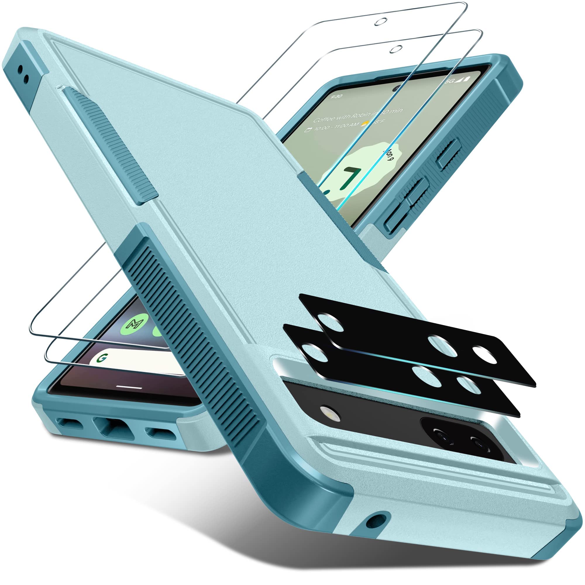 For Google Pixel 6A Case With Screen Protector[2 Pack]+ Camera Lens Protector[2 Pack],Heavy Duty Shockproof Full Body Protective