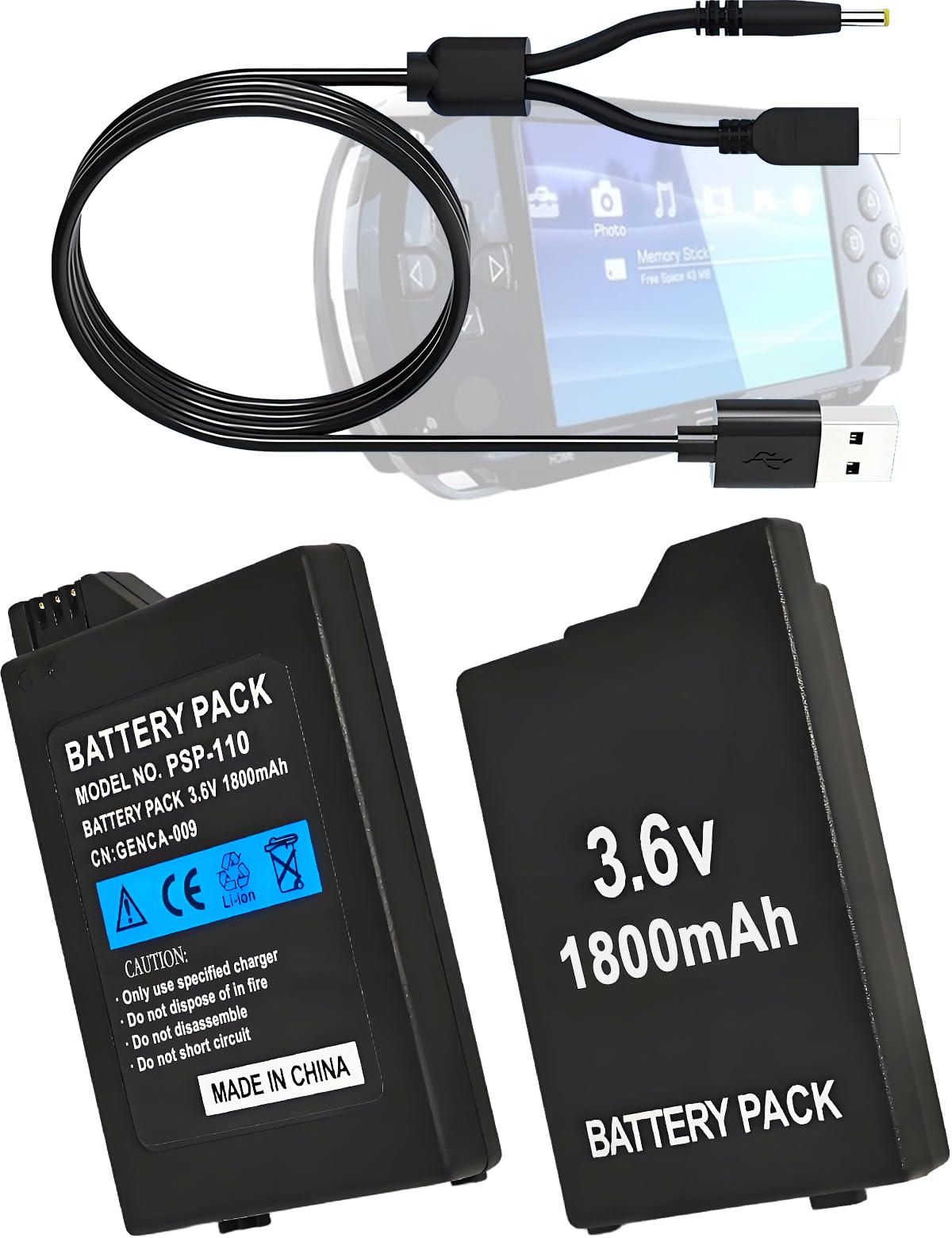 ROYEUEU for Sony PSP 1000 1001 Battery: 2PCS 3.6V 1800mAh Battery Pack Model PSP-110 PSP-280 for Sony PSP1000 PSP1001 PSP Fat Ga